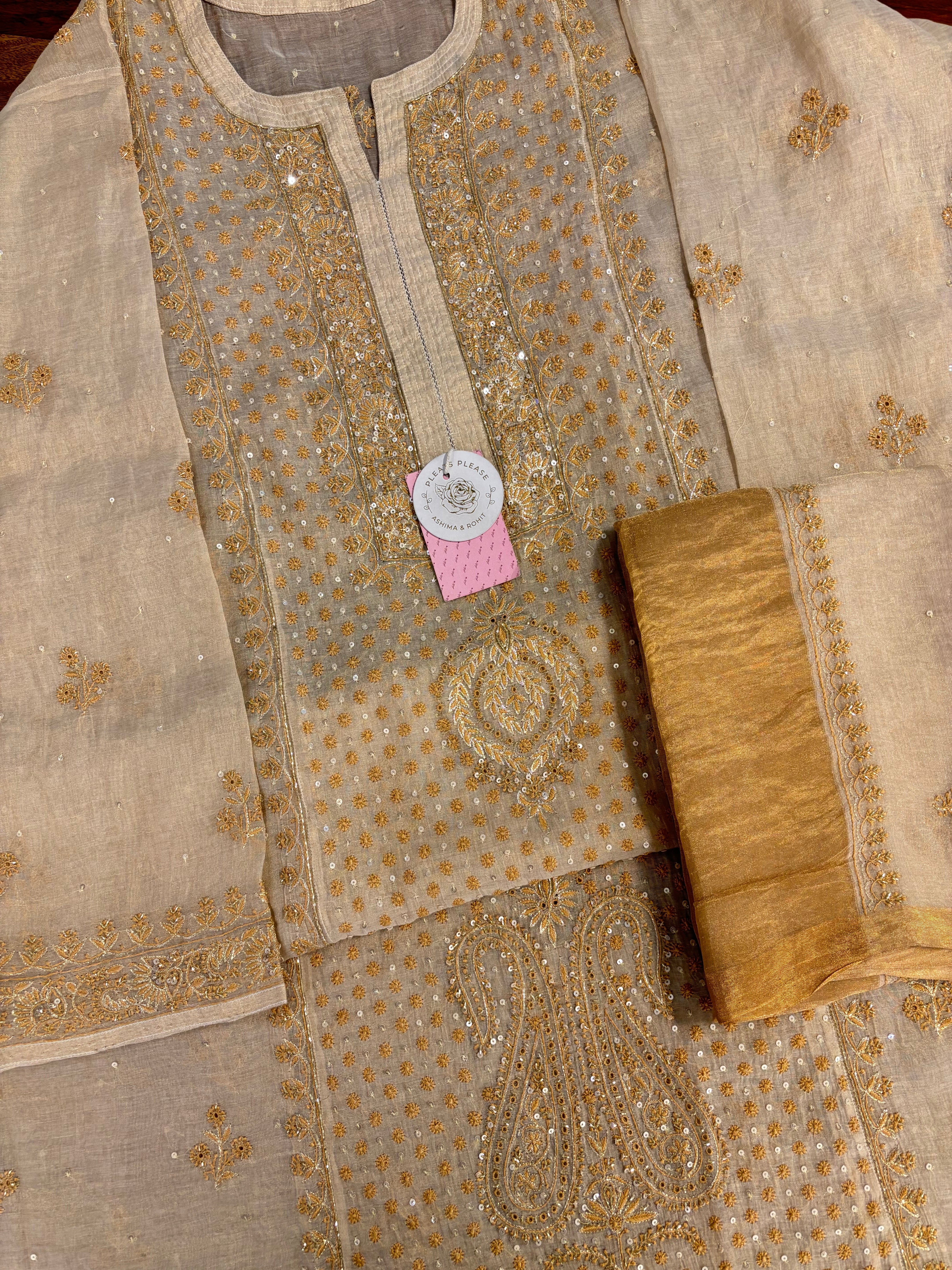 Dyeable Pure Tissue Chikankari Kurta & Dupatta