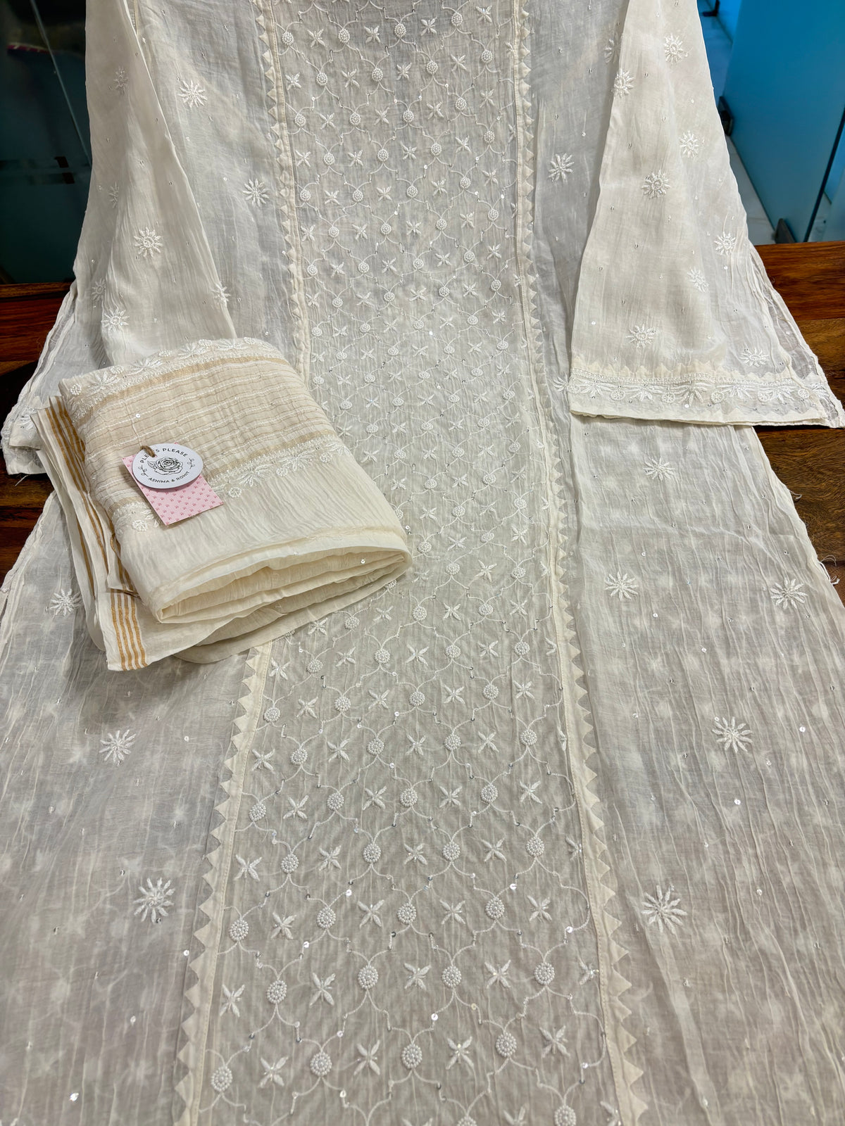 Dyeable Chanderi Mul Chikankari Kurta & Dupatta