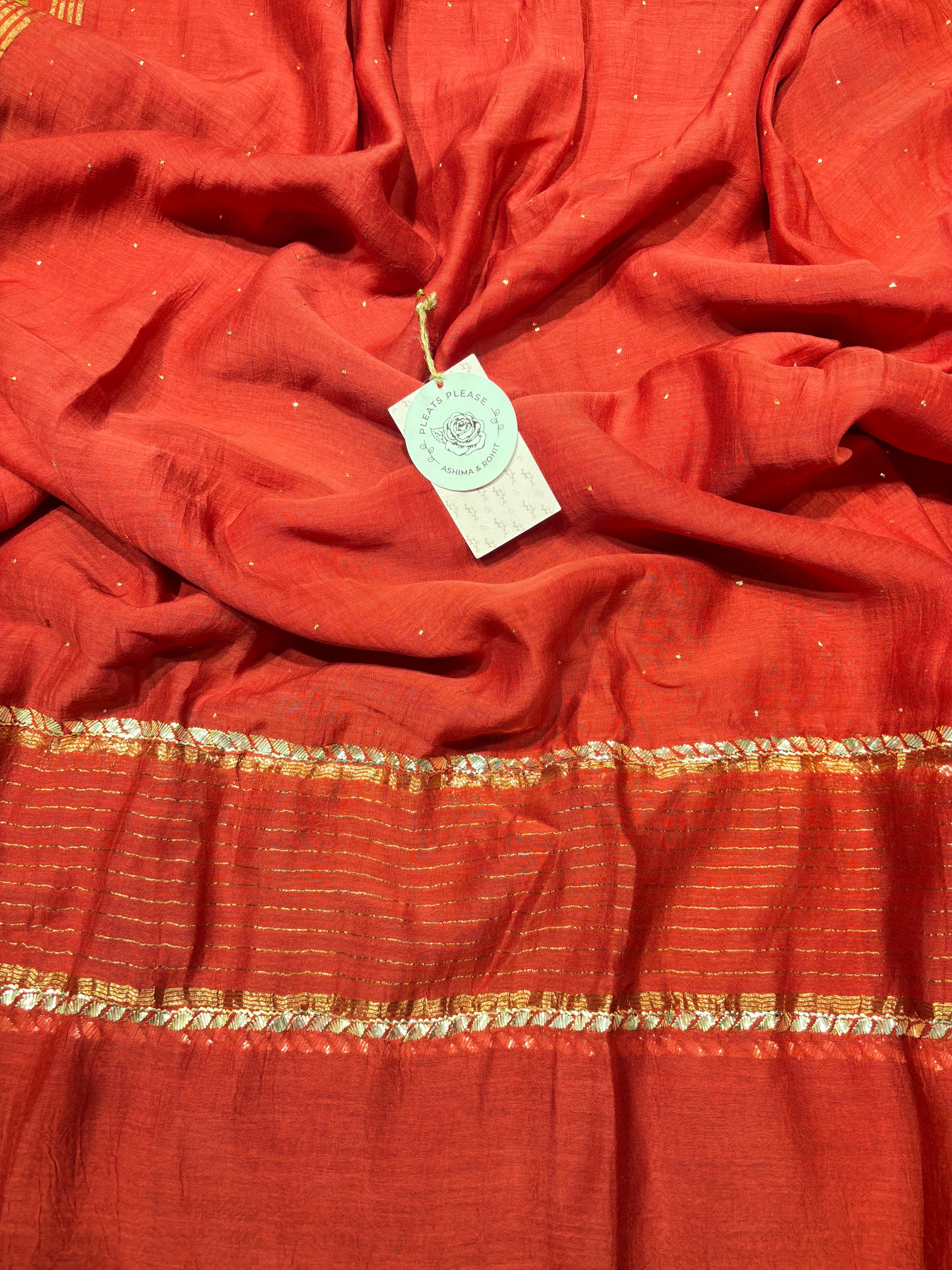 Red Chanderi Mul Mukaish Anarkali and Dupatta set