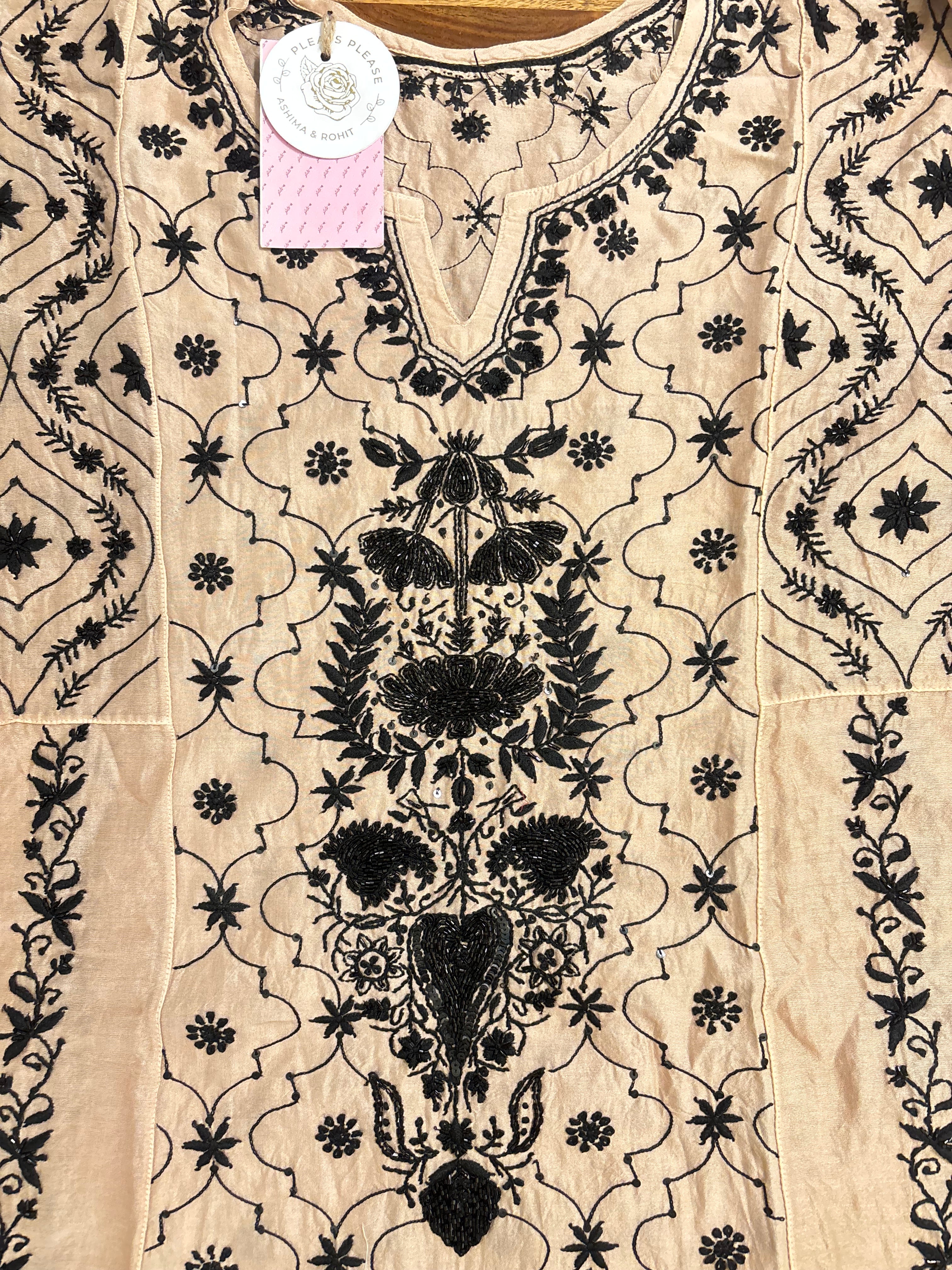Blush Cream Chanderi Chikankari Anarkali & Dupatta Set