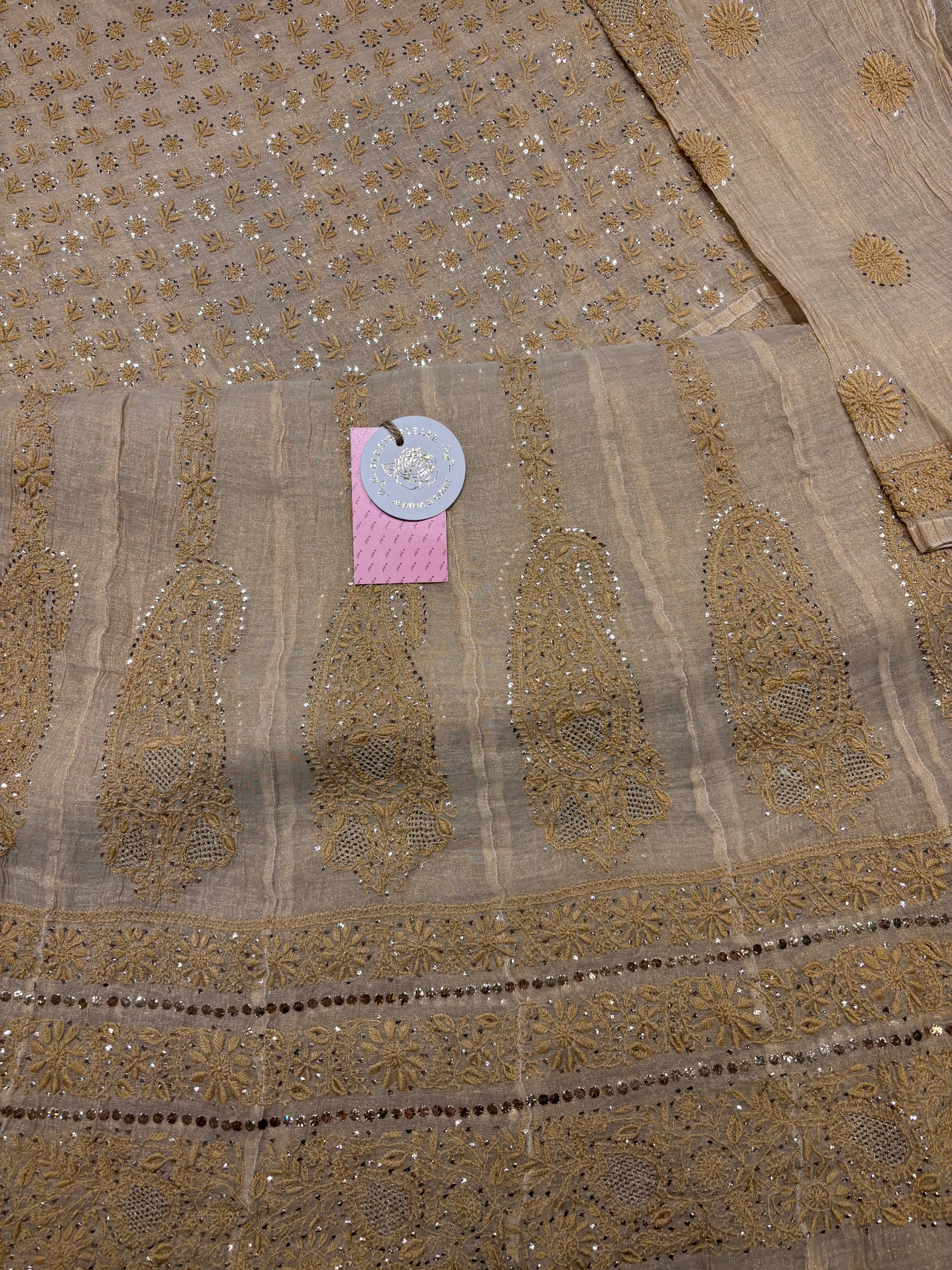 Dyeable Pure and Premium Tissue Chikankari & Mukaish Bajirao Anarkali and Dupatta Set