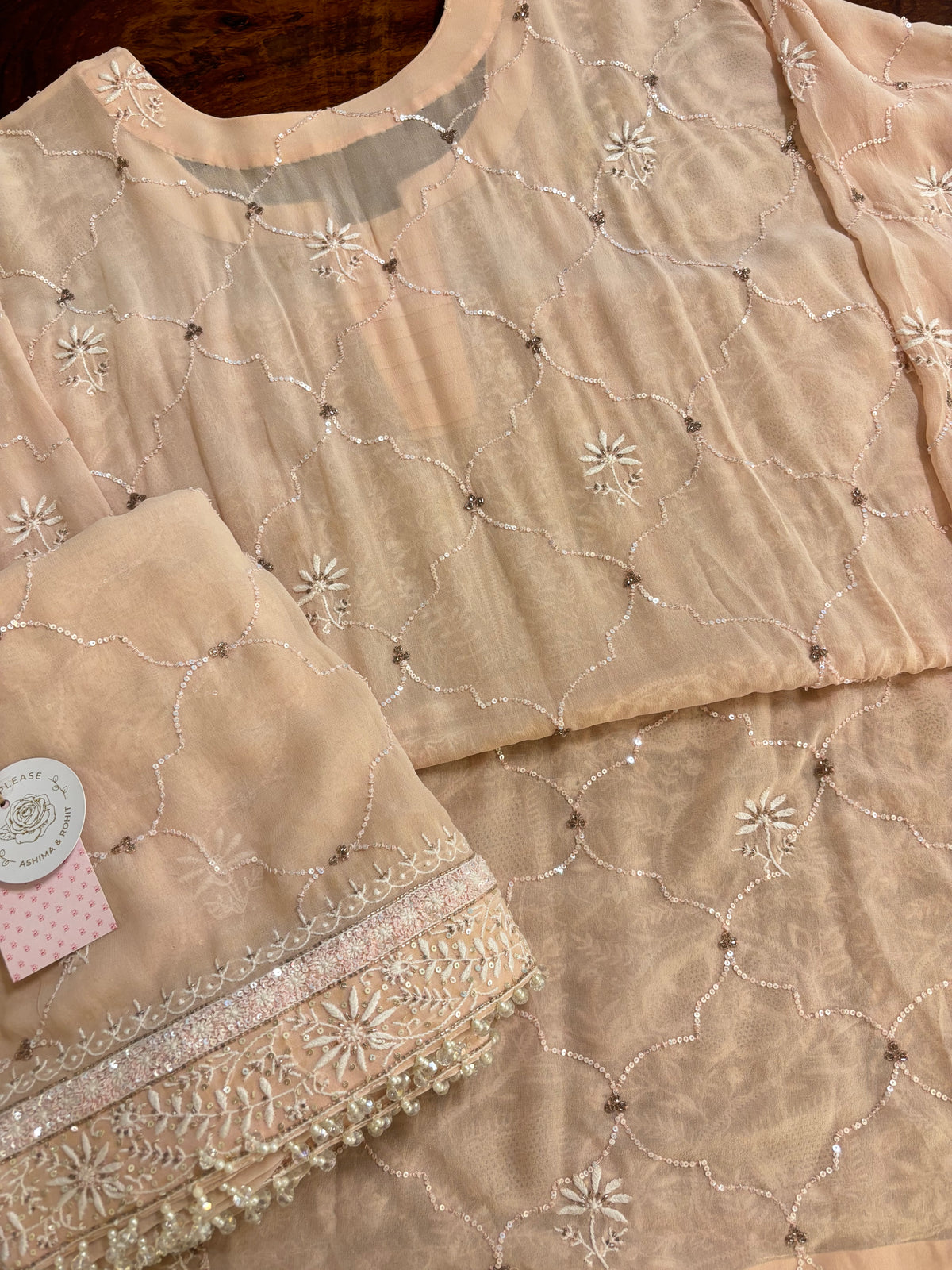 Pastel Peach Pure & Premium Georgette Chikankari Kurta & Dupatta