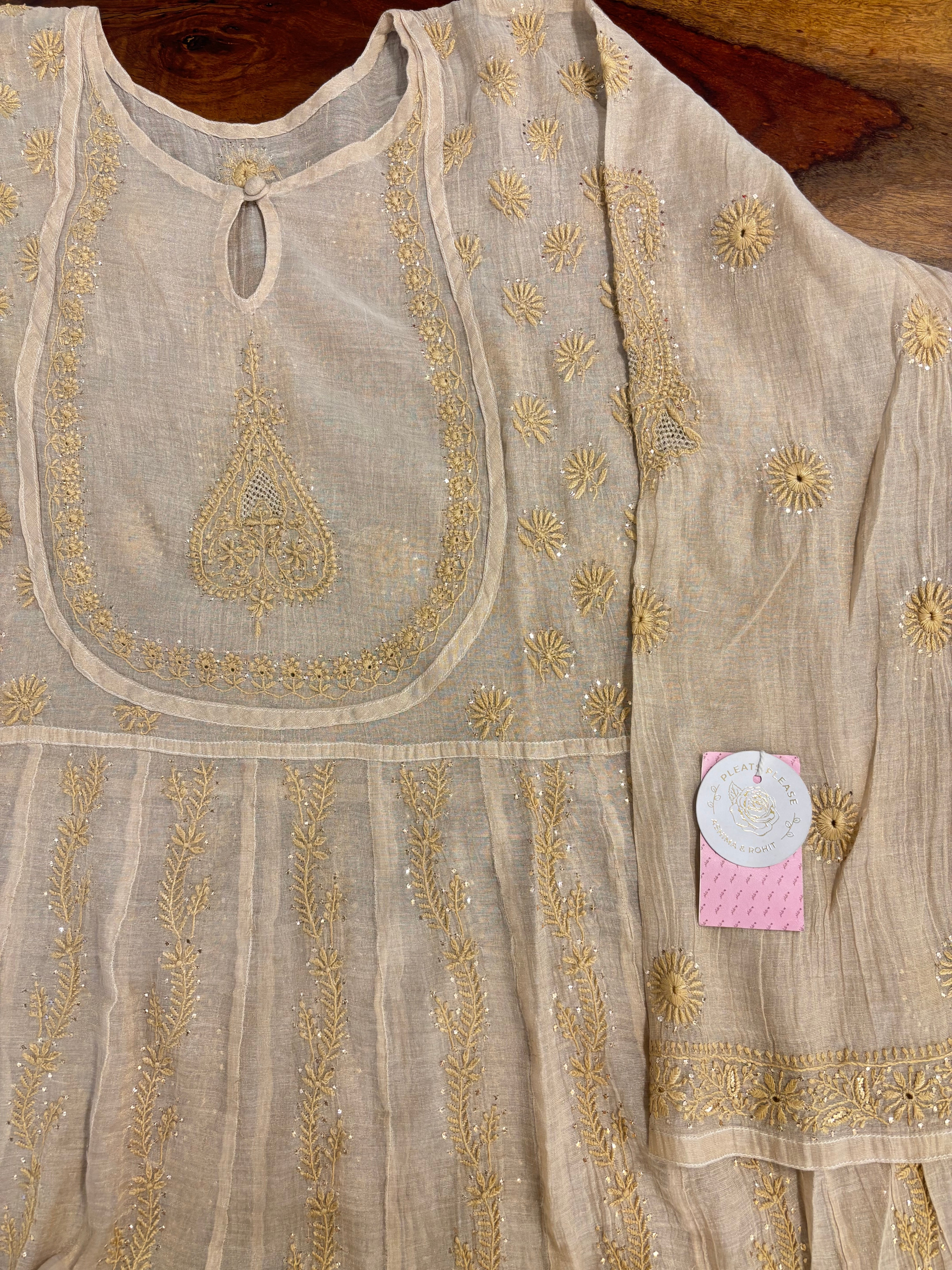 Dyeable Pure & Premium Tissue Mukaish Chikankari Bajirao Anarkali & Dupatta - Pleats PleaseChikankari