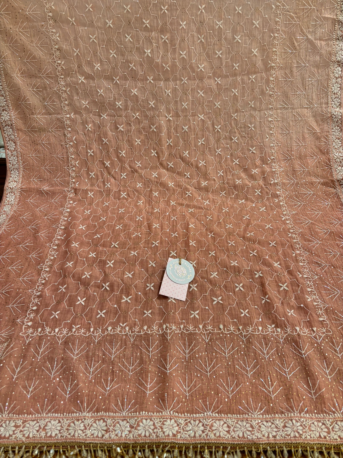 Peach Ombré Chanderi Mul Chikankari Mukaish Kurta, Dupatta & Bottom