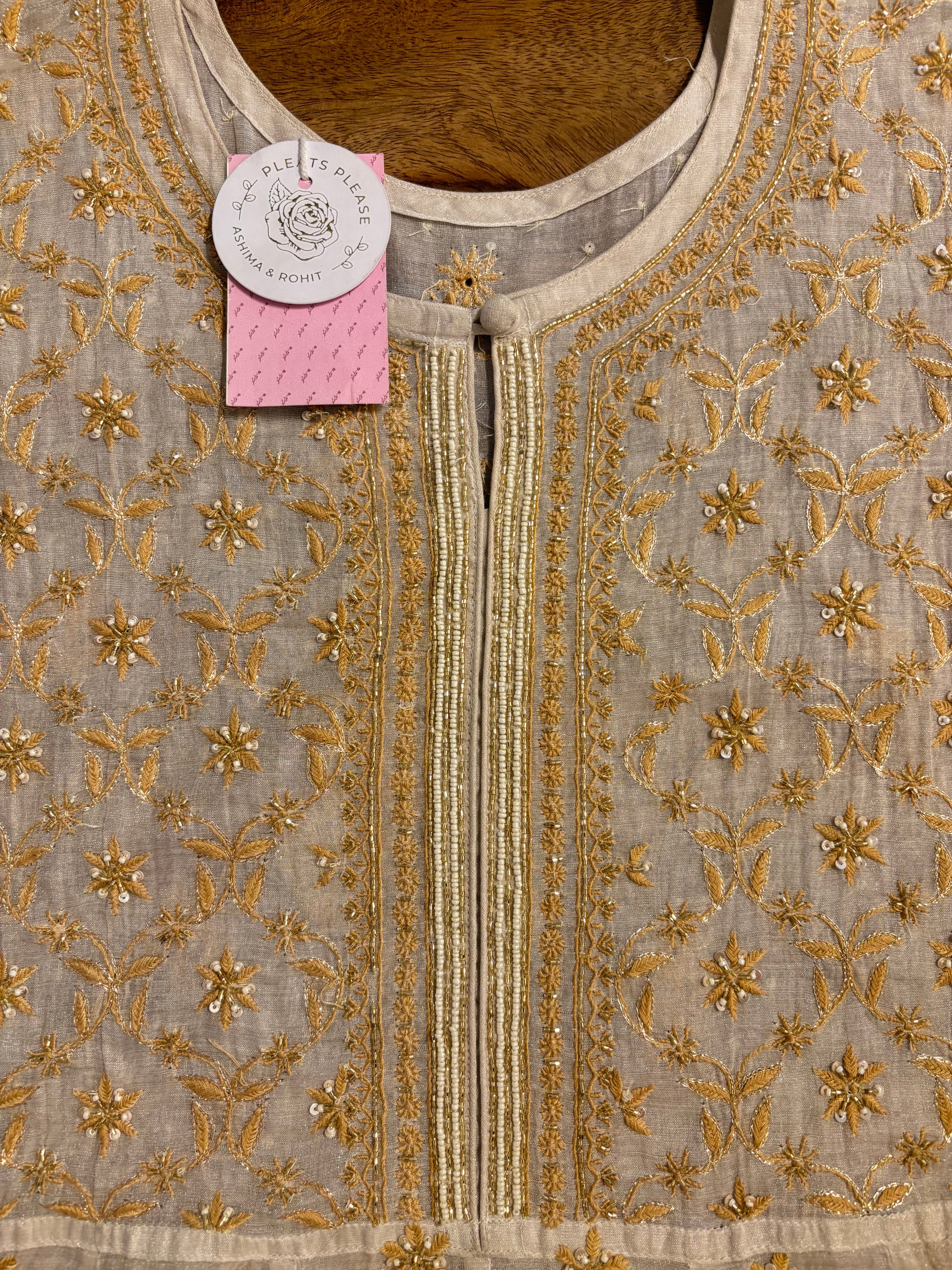 Dyeable Pure & Premium Silver Tissue Chikankari Anarkali & Dupatta Set - Pleats PleaseChikankari