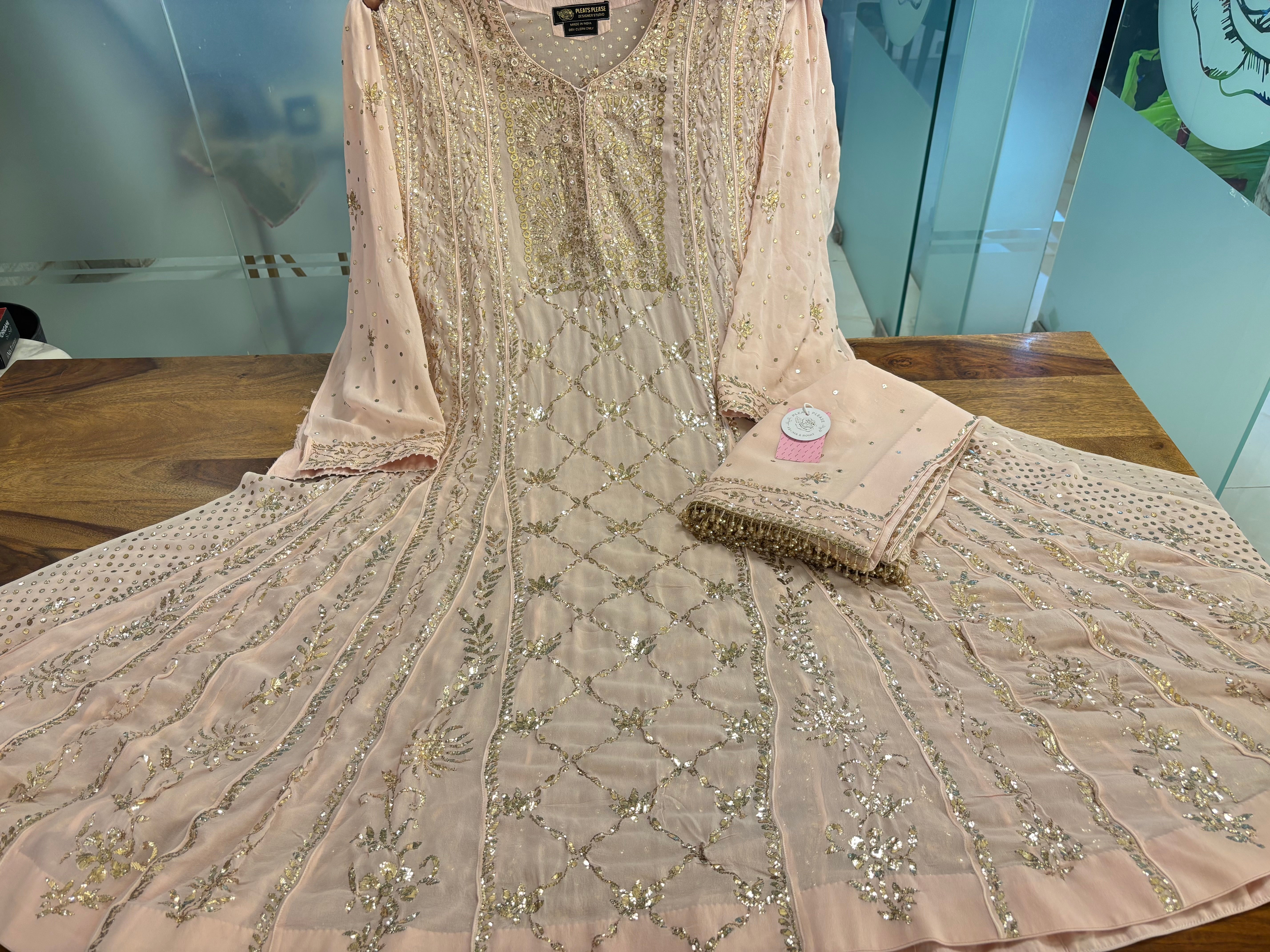 Baby Pink Pure & Premium Georgette Mukaish Jhola & Dupatta