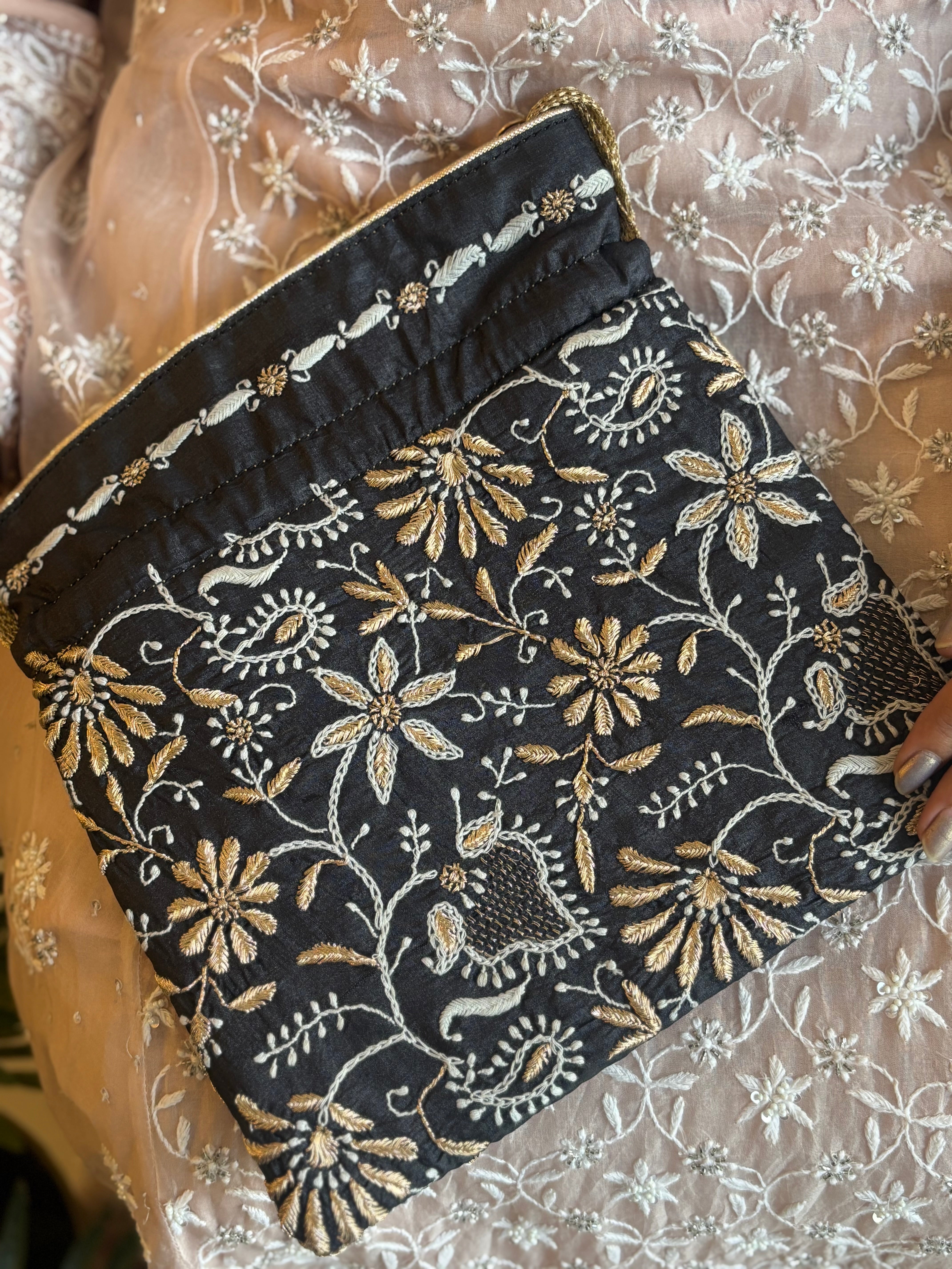 Black Chikankari Potli