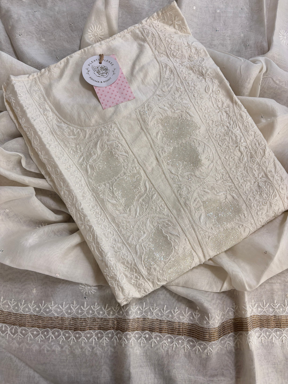 Dyeable Chanderi Silk Chikankari Kurta & Dupatta