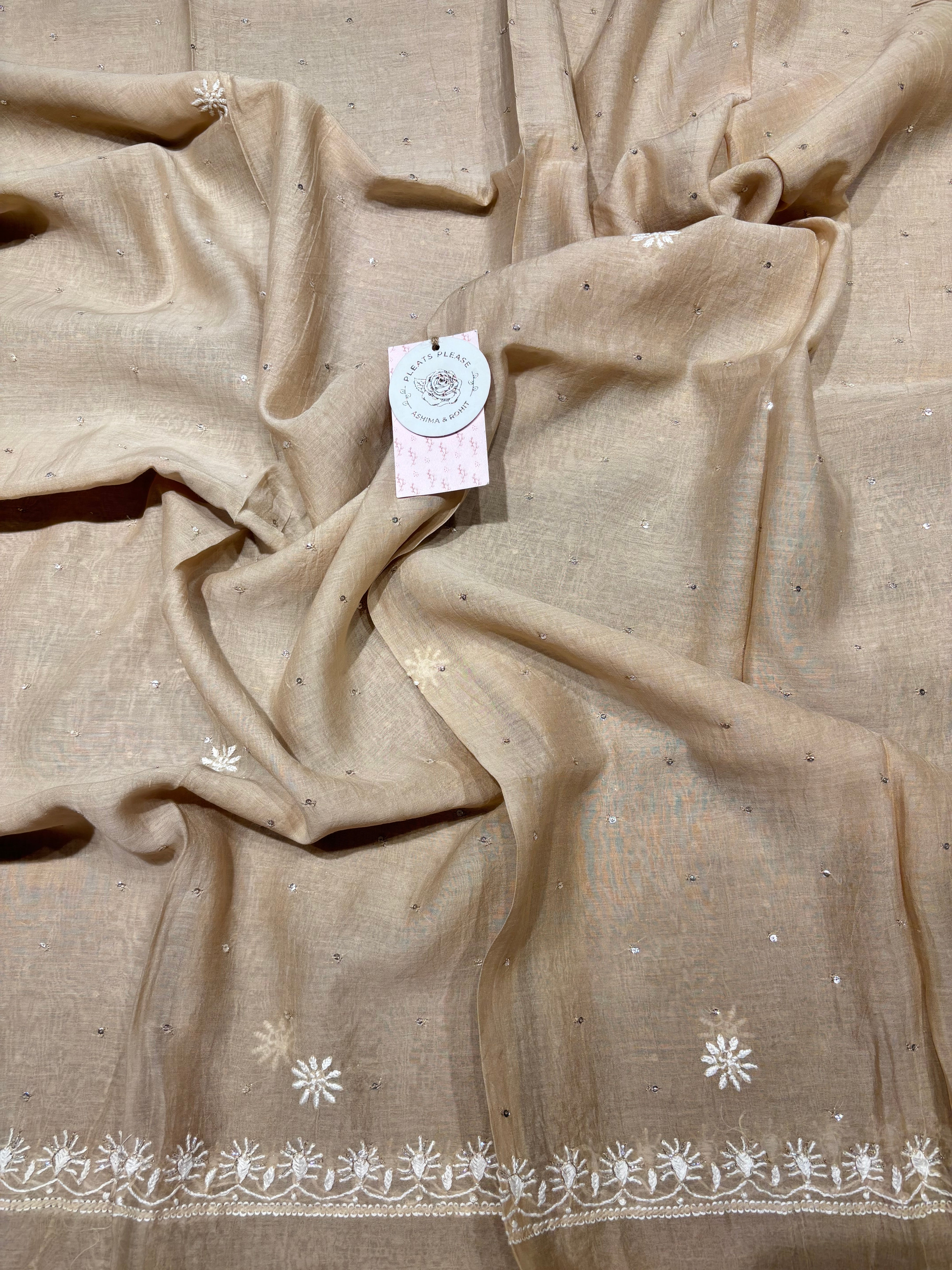 Coffee Creme Chanderi Mul Chikankari Kurta & Dupatta Set
