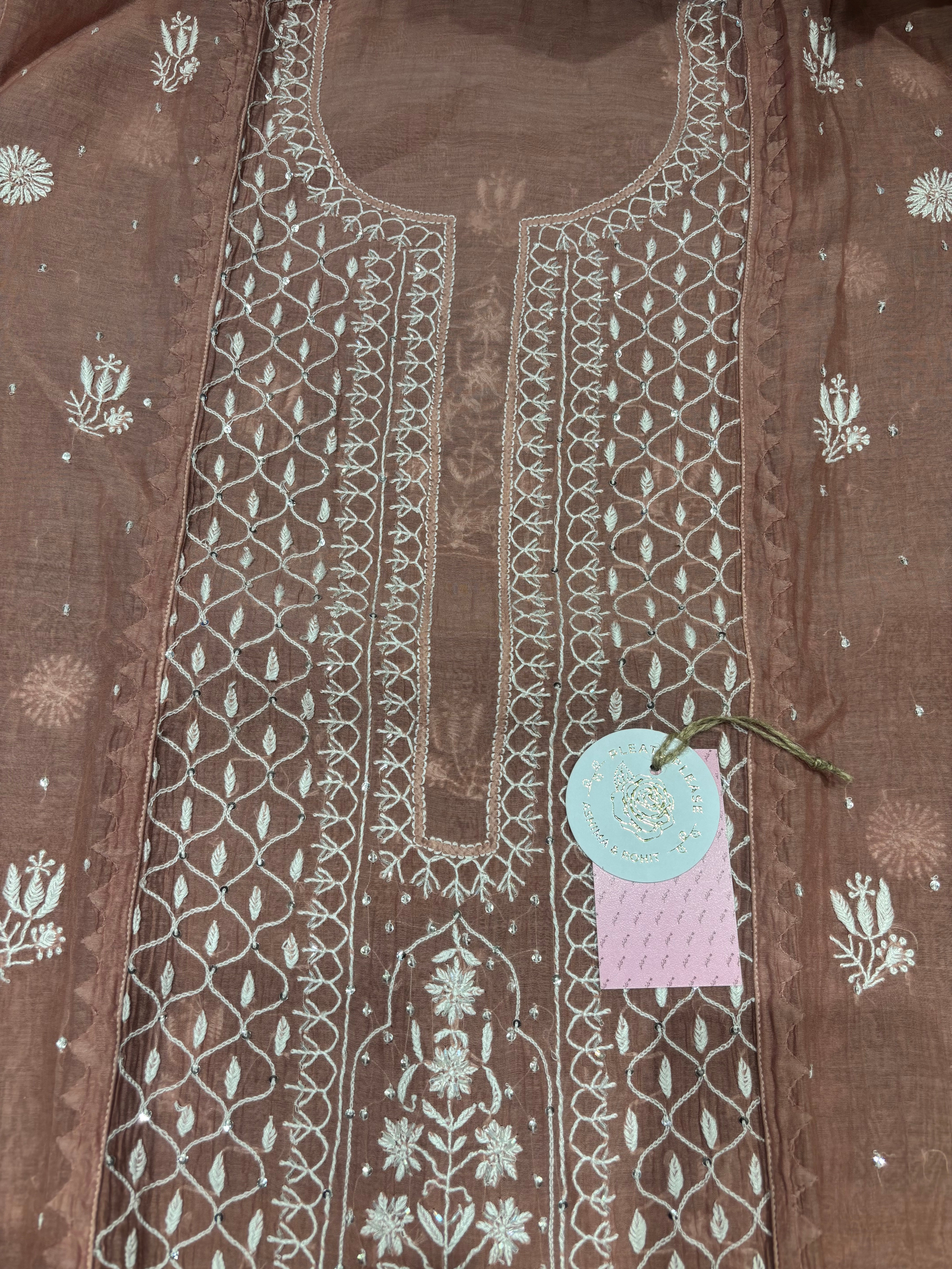 Rosegold Chanderi Mul Chikankari Kurta & Dupatta Set