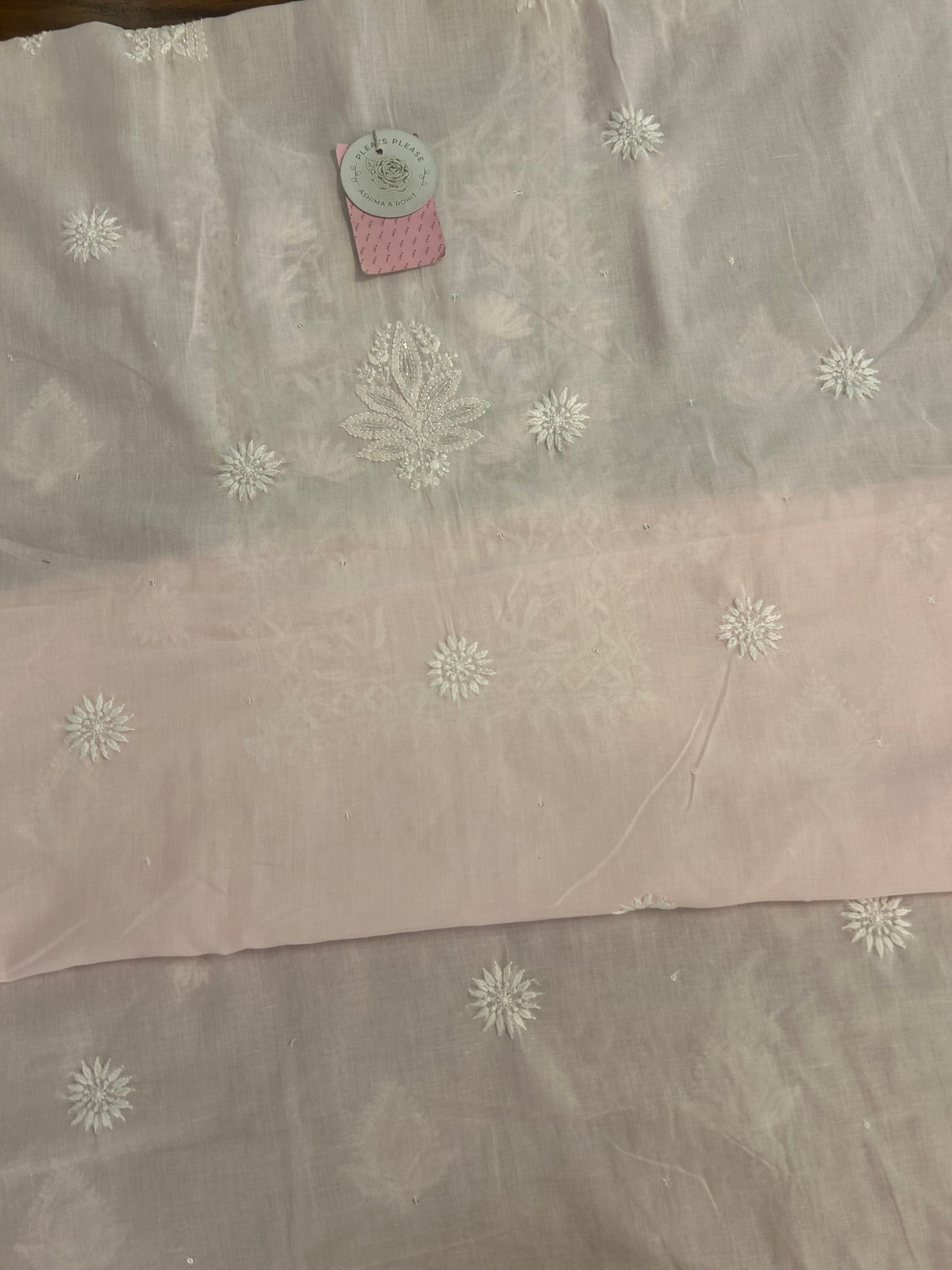 Powder Pink Mulmul Chikankari Kurta
