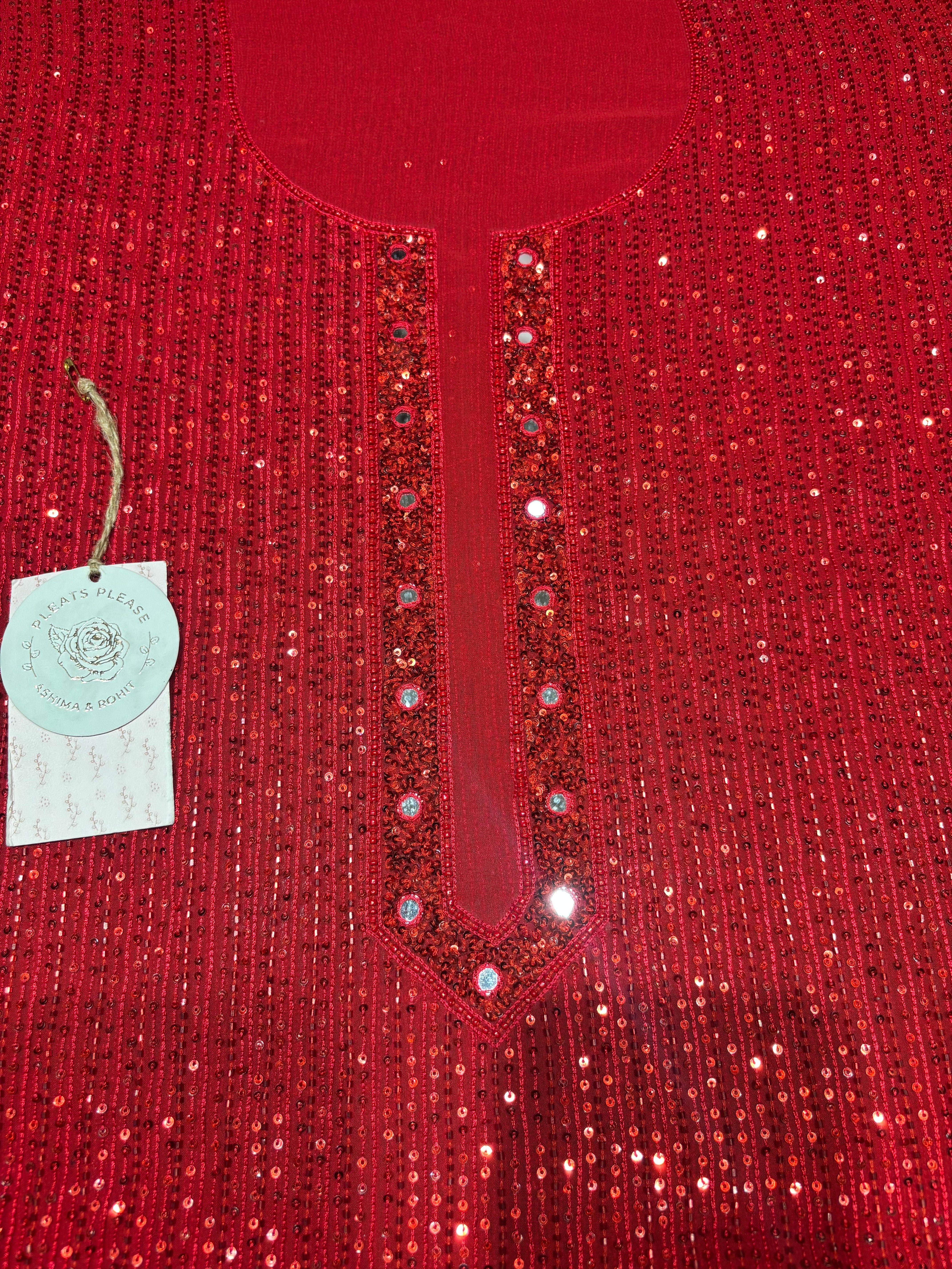 Red Pure & Premium Georgette Chikankari Kurta & Dupatta Set