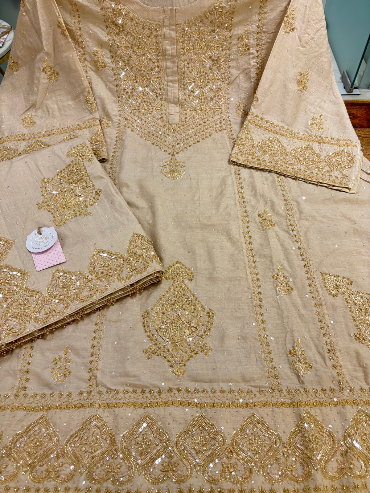 Dyeable Pure & Premium Monga Silk Chikankari A-Line Kurta & Dupatta