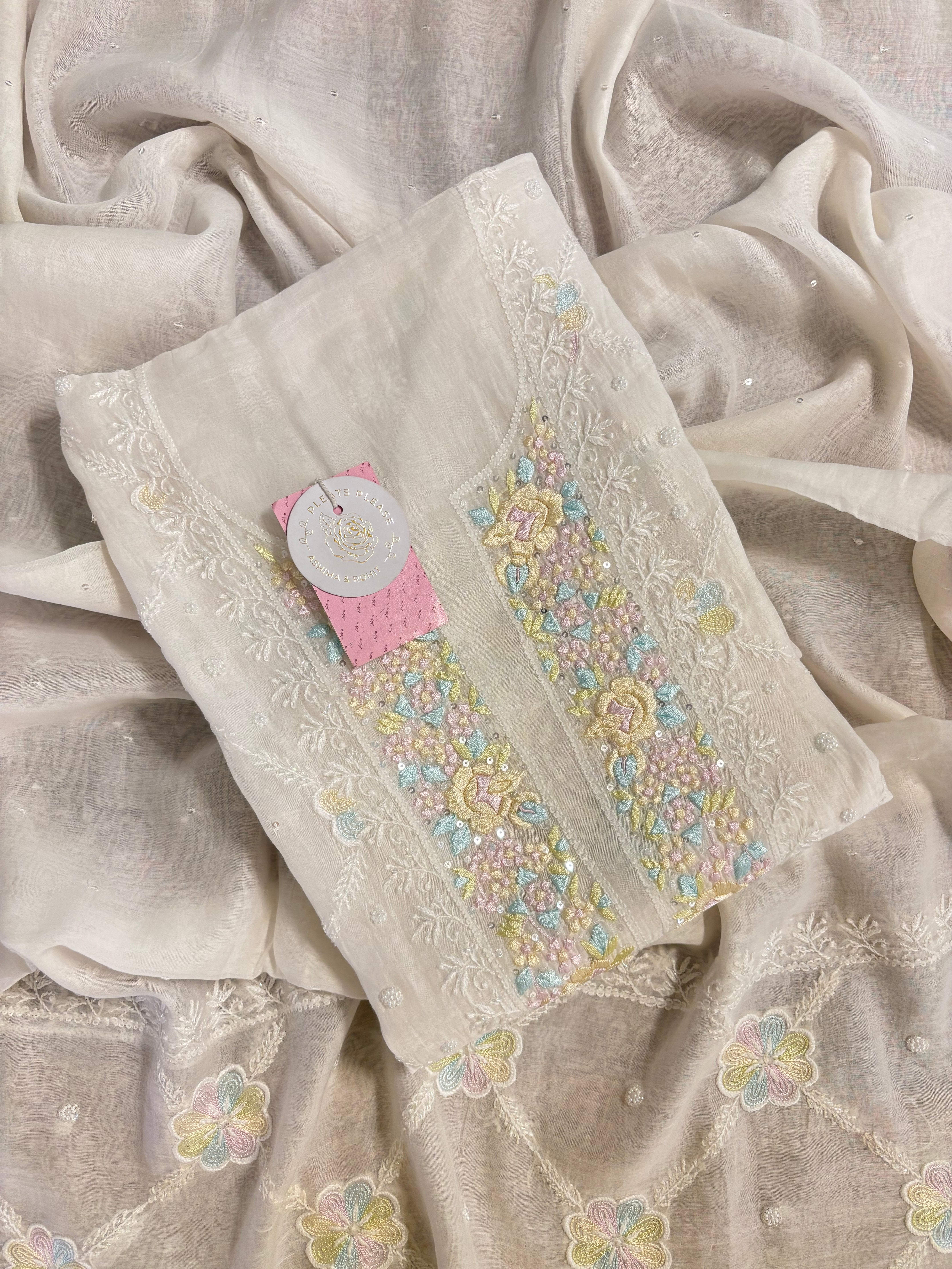 Dyeable Chanderi Mul Chikankari Kurta & Dupatta