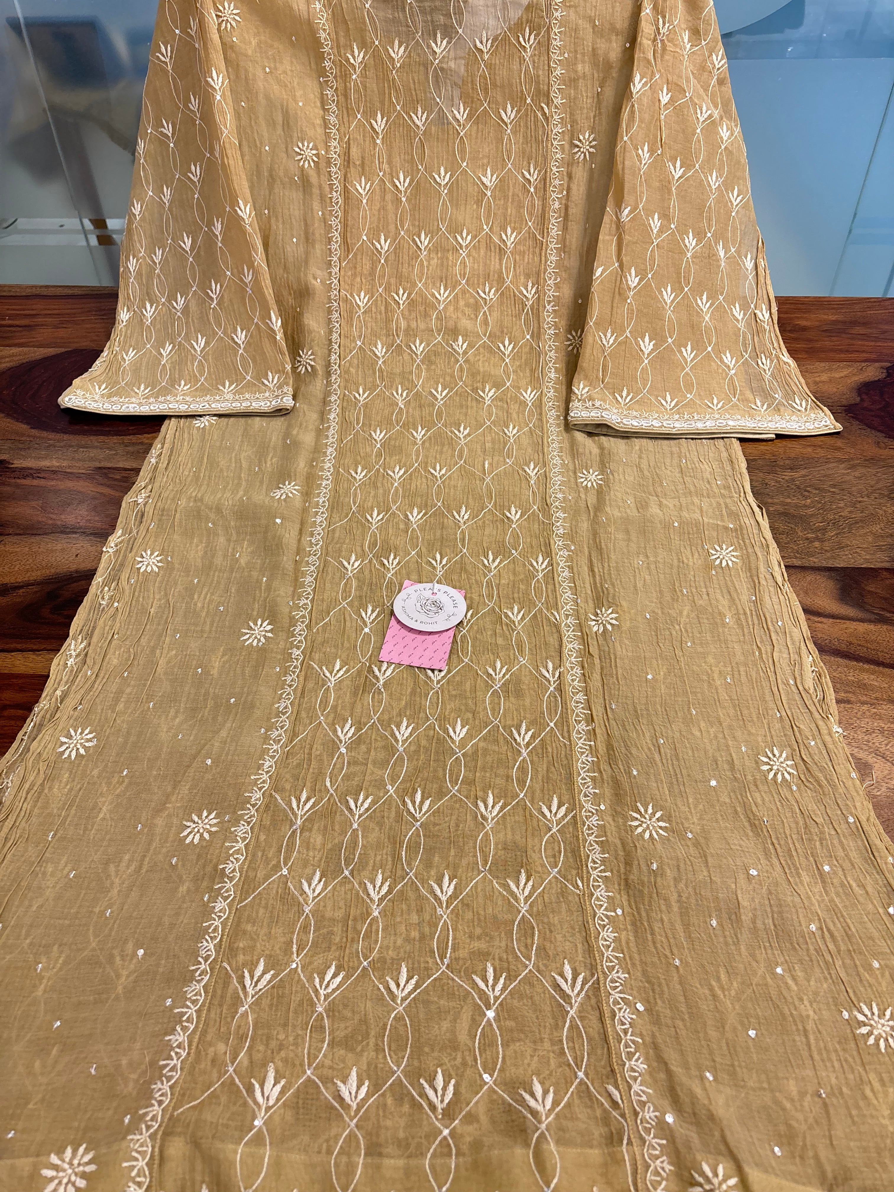 Beige Chanderi Chikankari Kurta & Dupatta