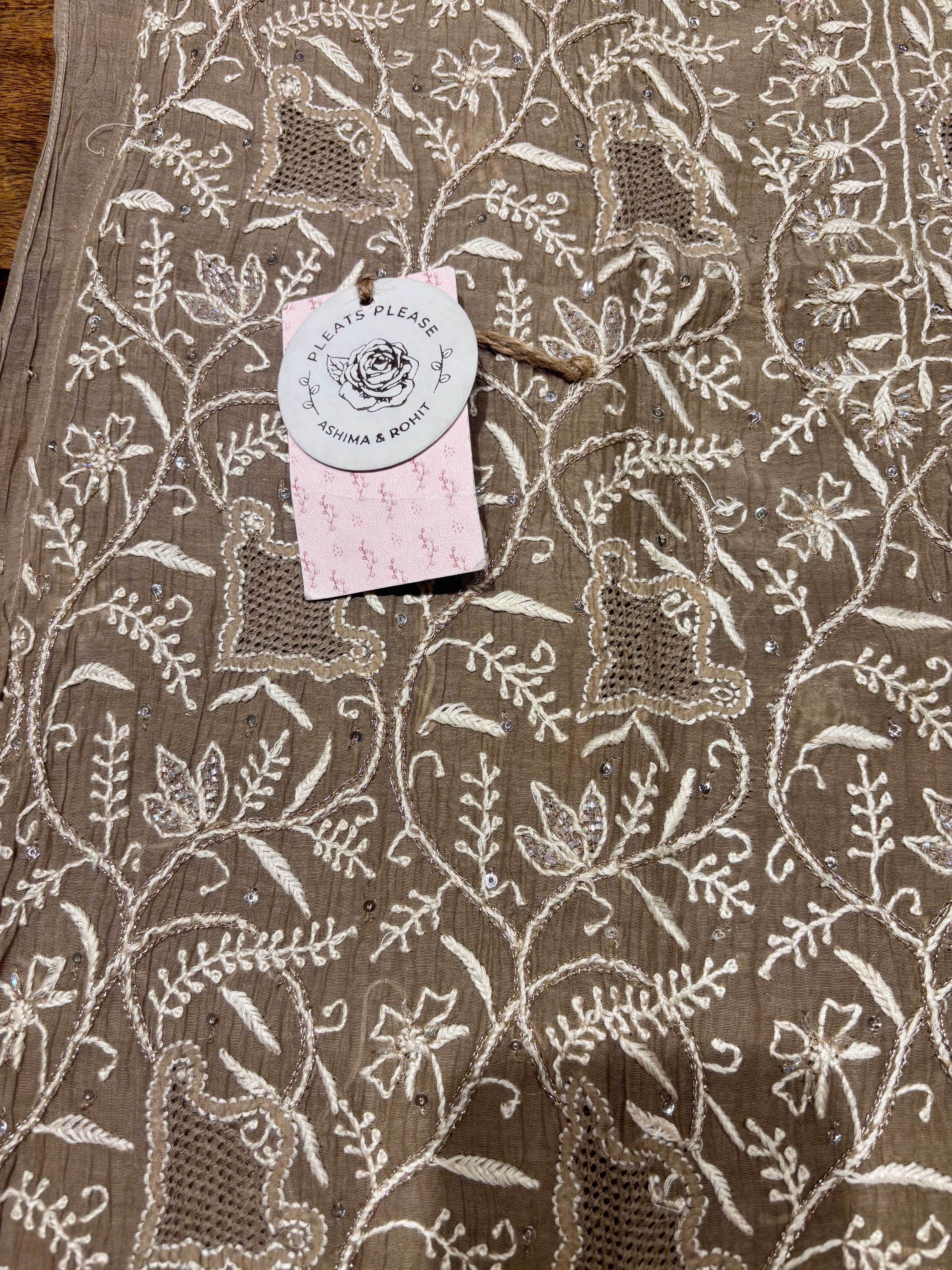 Mocha Mousse Chanderi Mul Chikankari Kurta & Dupatta Set
