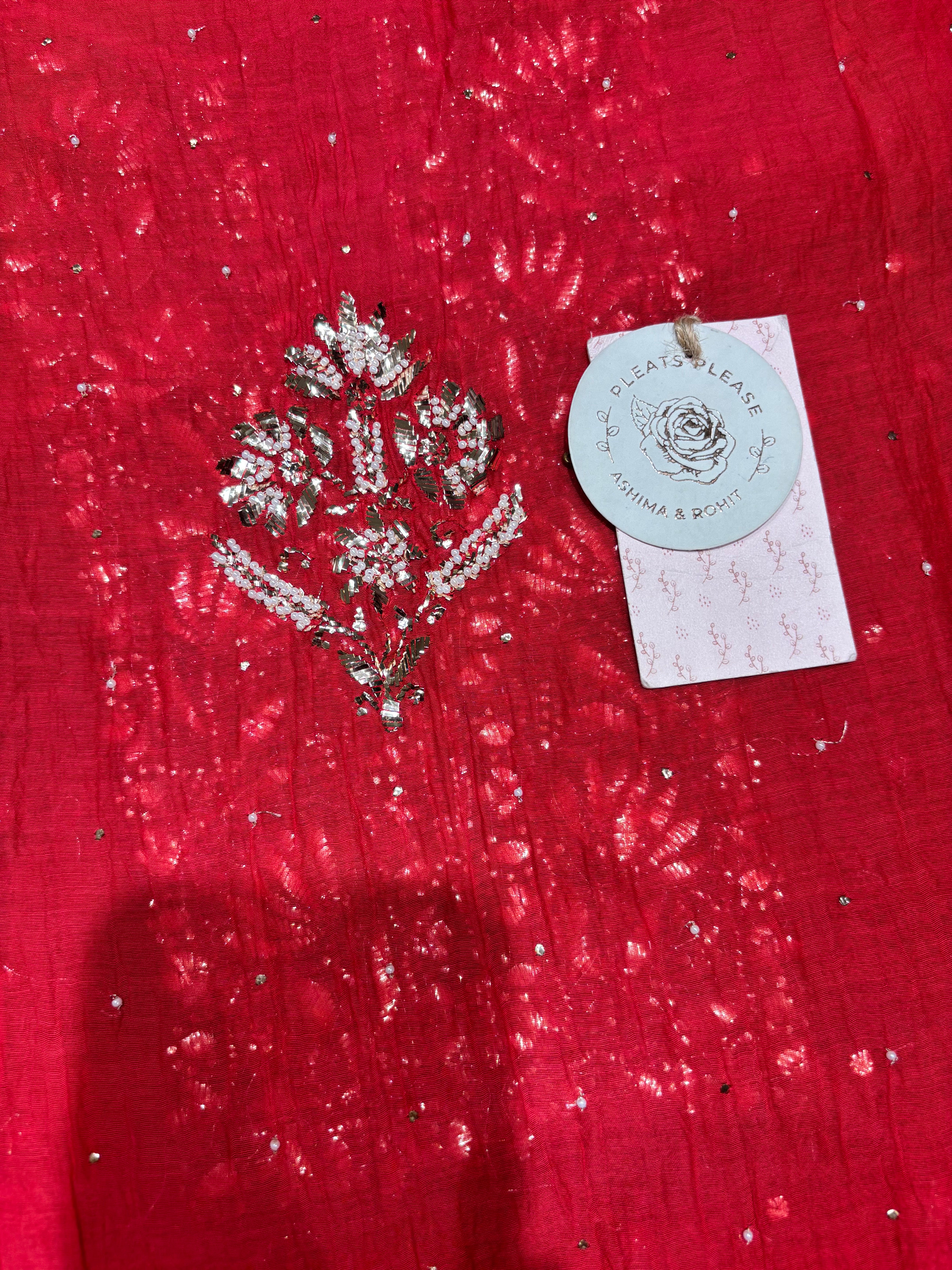 Red Chanderi Mul Mukaish Kurta & Dupatta Set