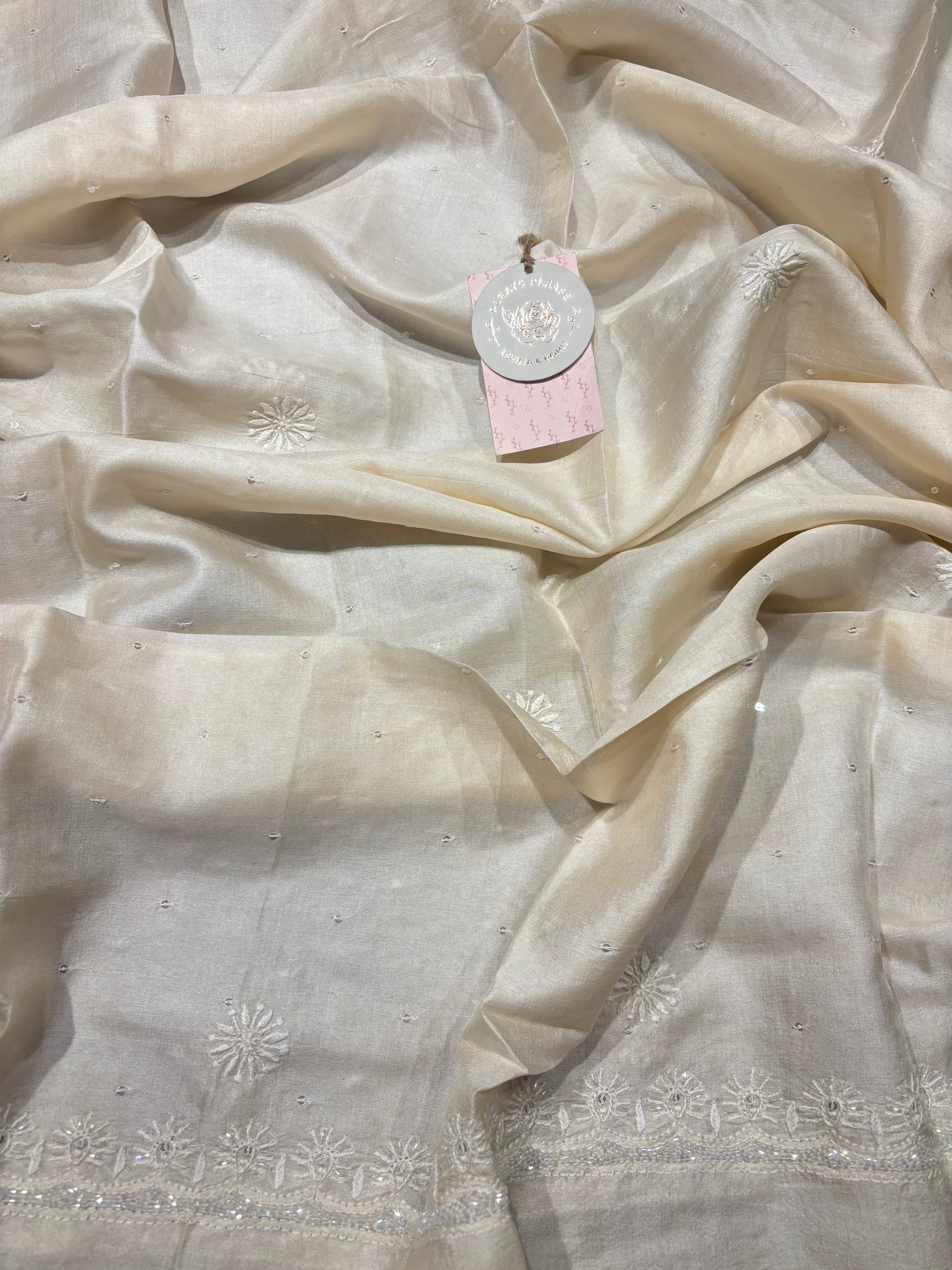 Dyeable Silk Chikankari kurta and Dupatta set
