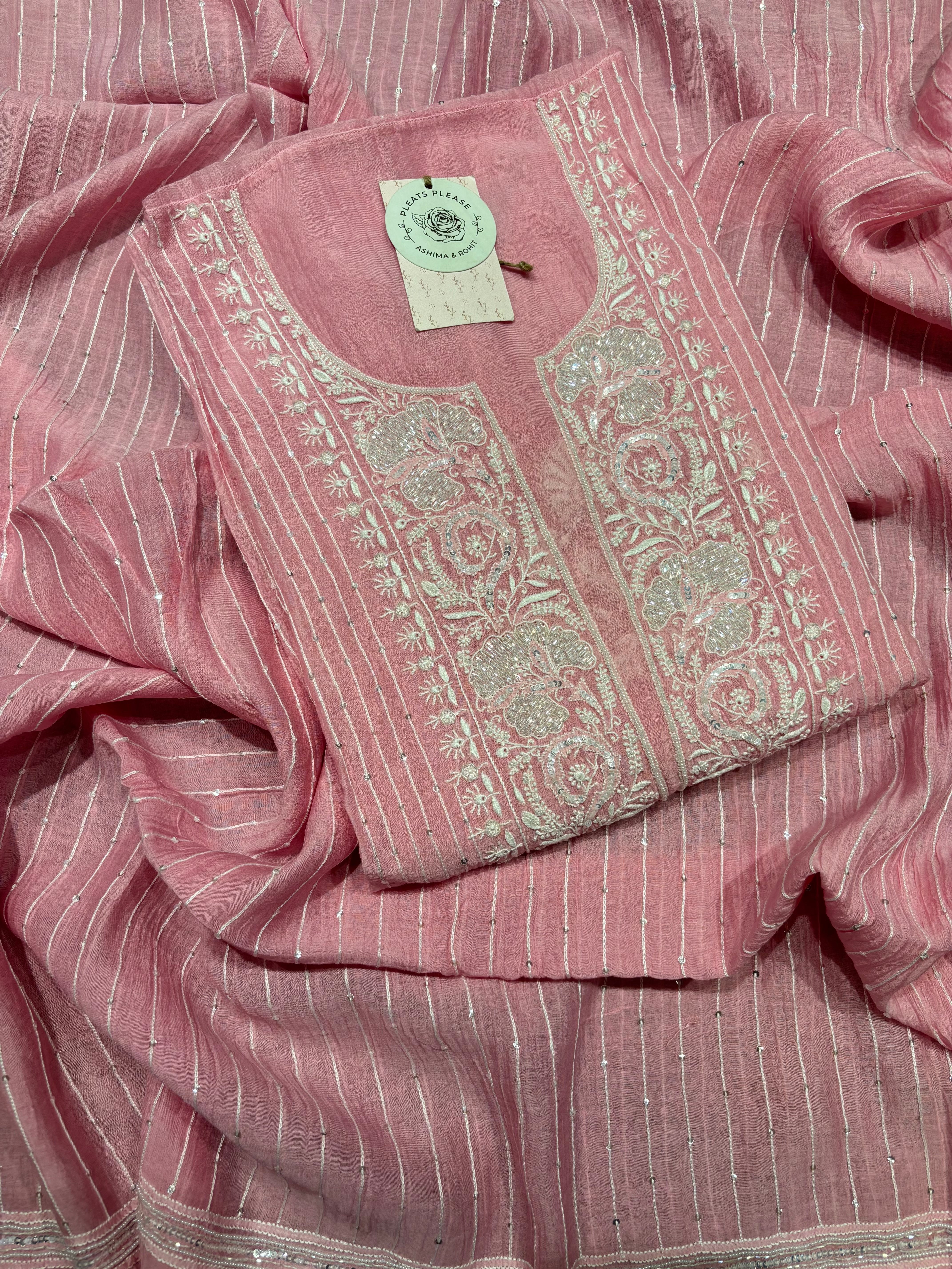 Pink Chanderi Mul Chikankari Kurta and Dupatta Set
