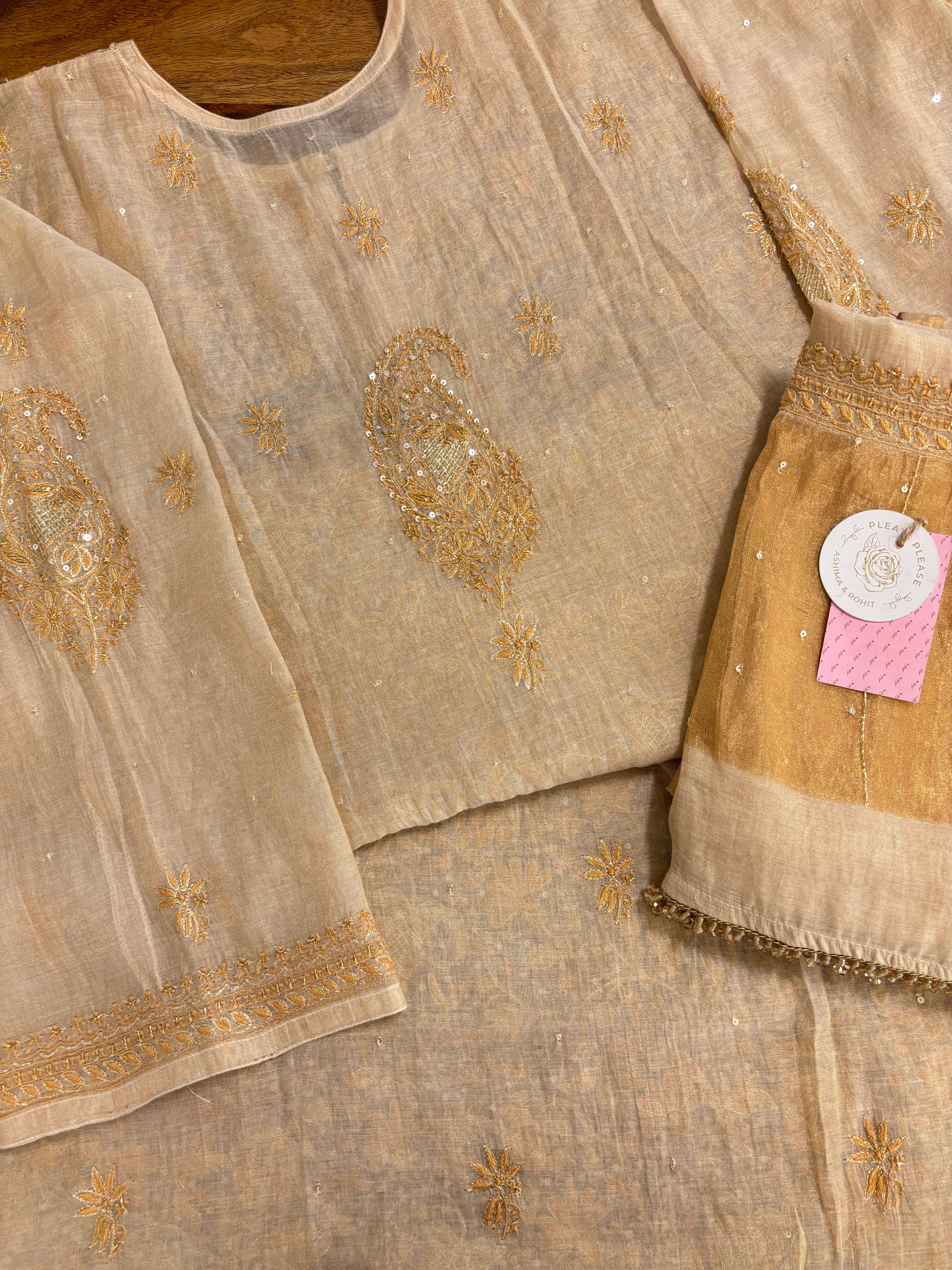 Dyeable Pure & Premium Tissue Heavy Jaal Chikankari Kurta & Dupatta