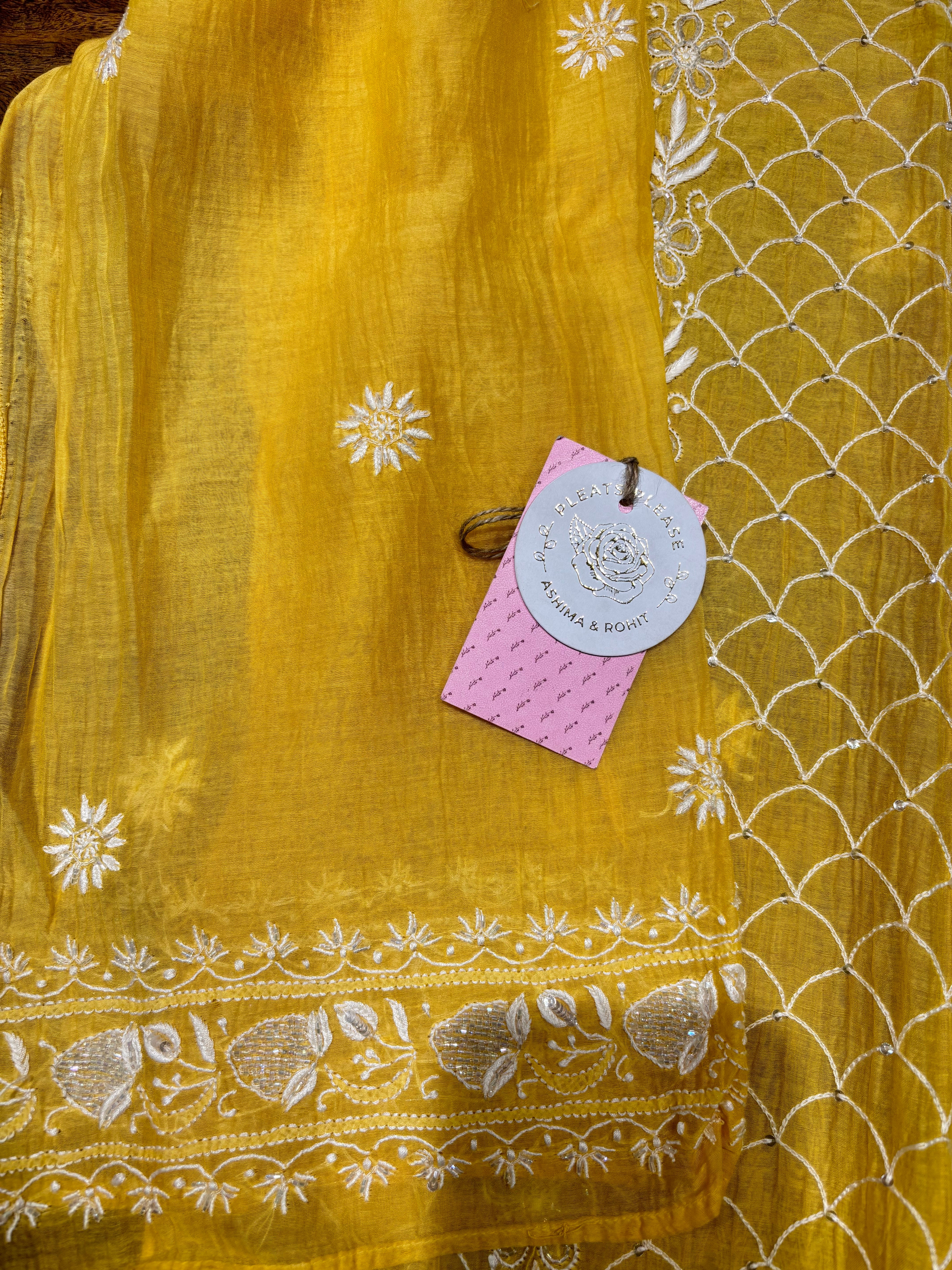 Yellow Chanderi Mul Chikankari Kurta & Dupatta Set