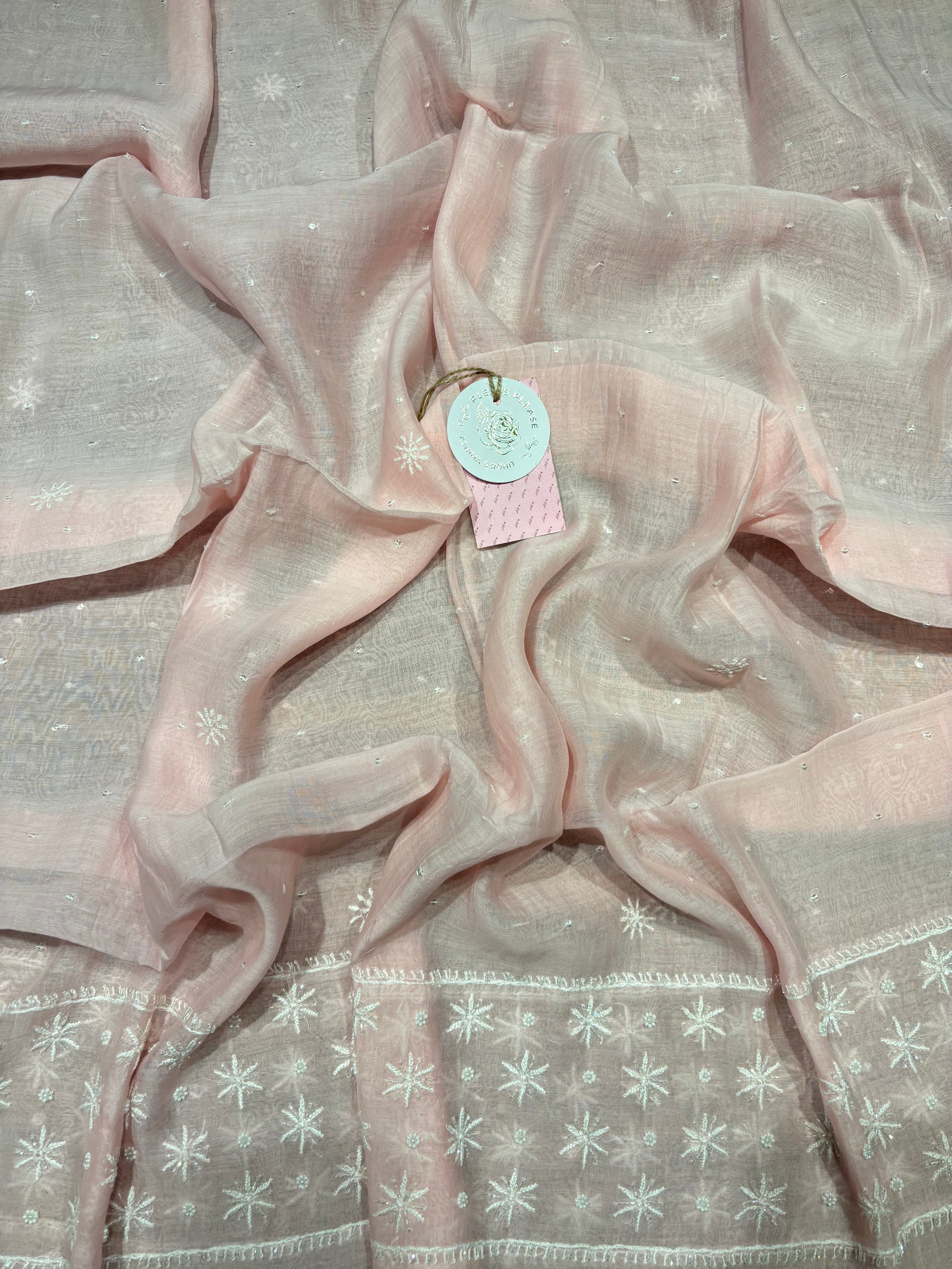 Soft pink Chanderi Mul Chikankari Anarkali and Dupatta Set