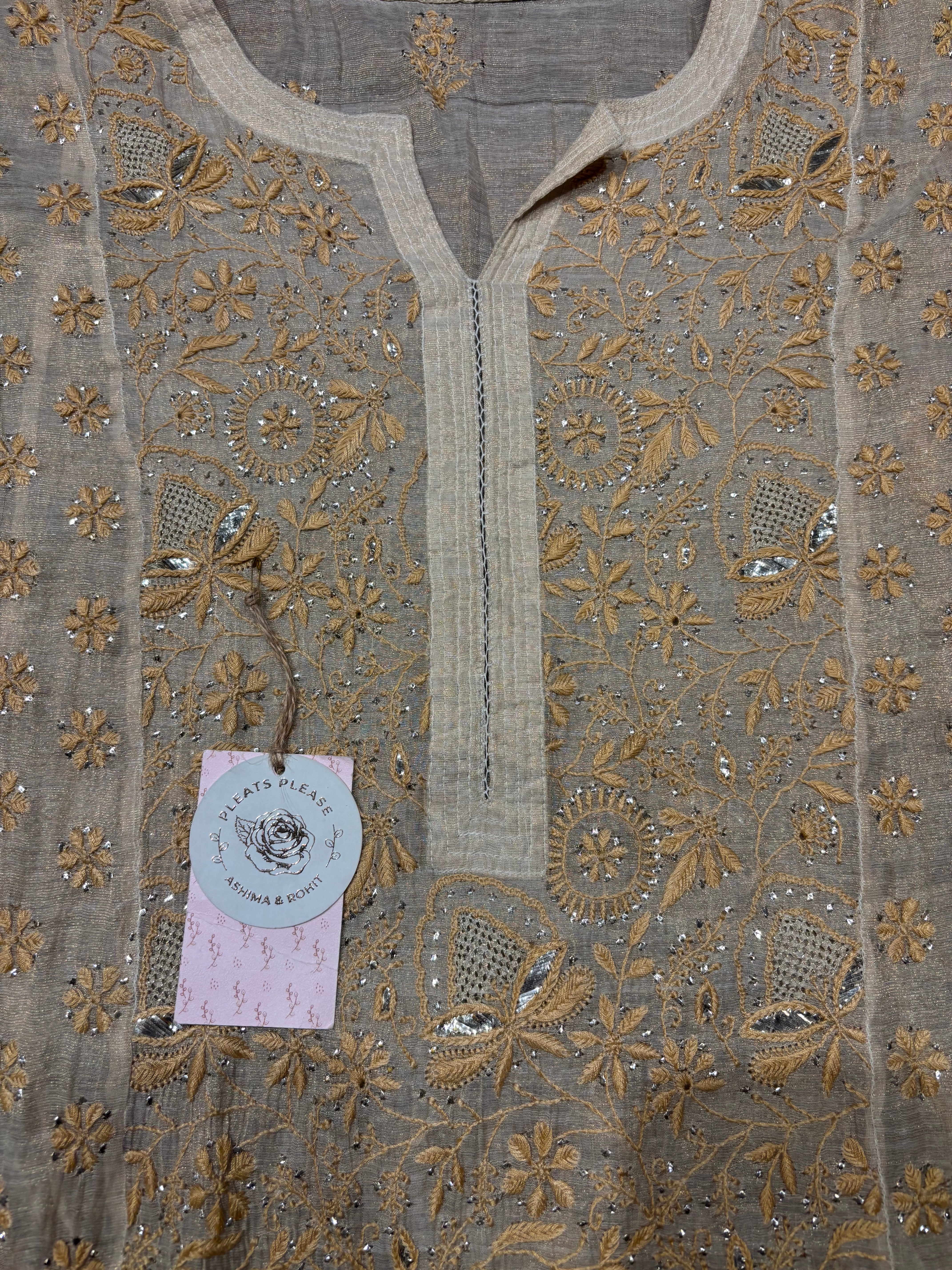 Dyeable Pure & Premium Tissue Chikankari & Mukaish  Kurta and Dupatta set