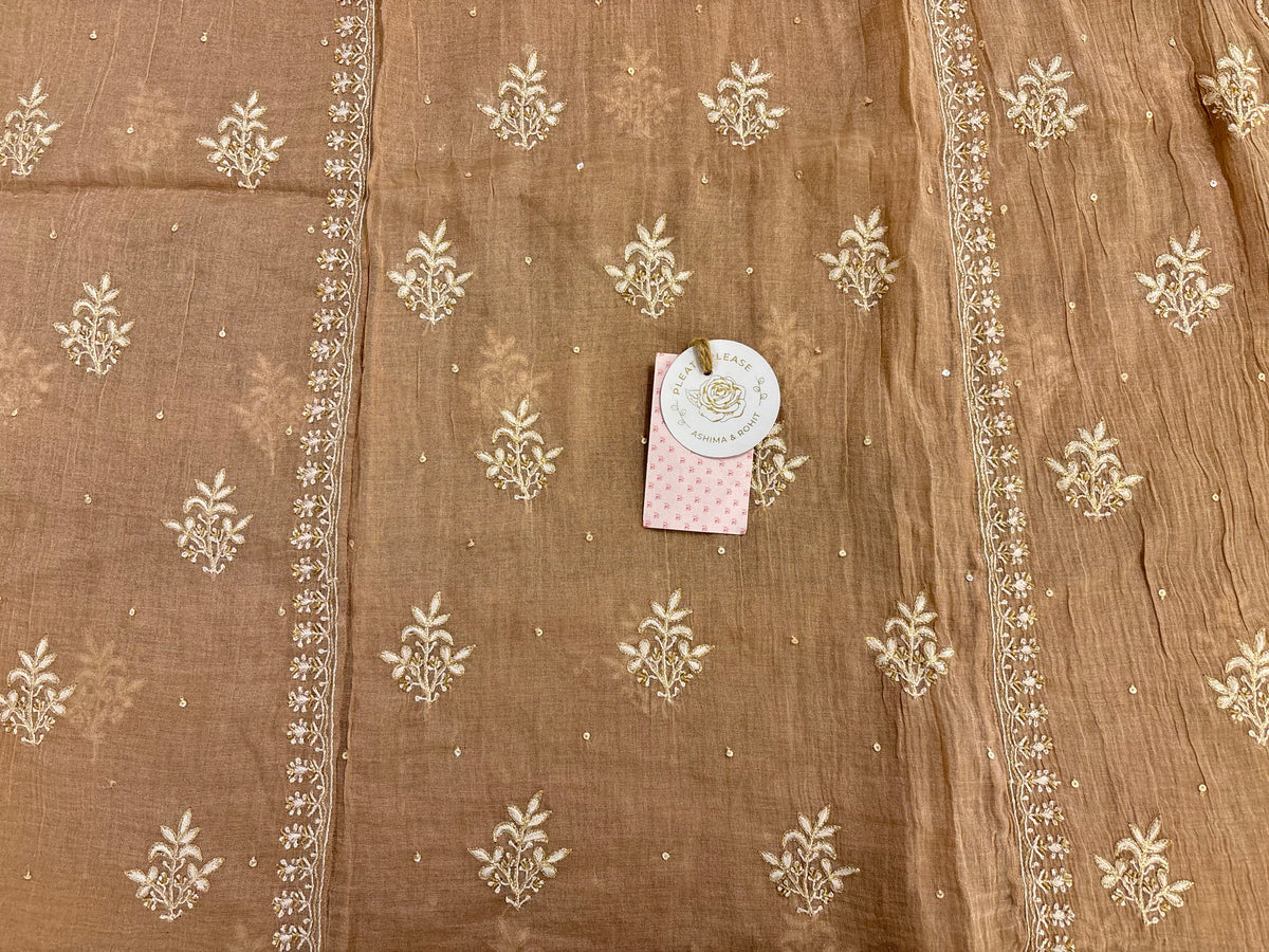 Dusty Peach Pure & Premium Tissue Chikankari Kurta & Dupatta