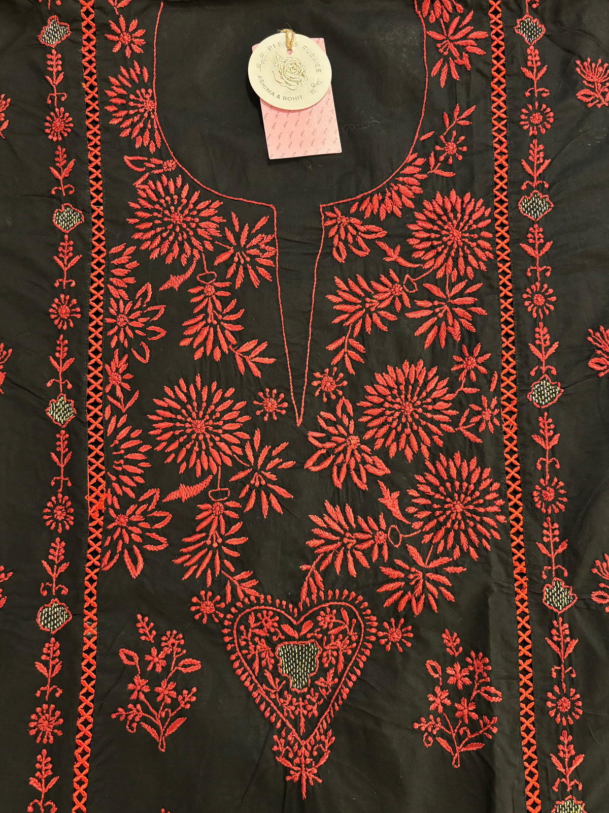 Black Cotton Chikankari Women Kurta