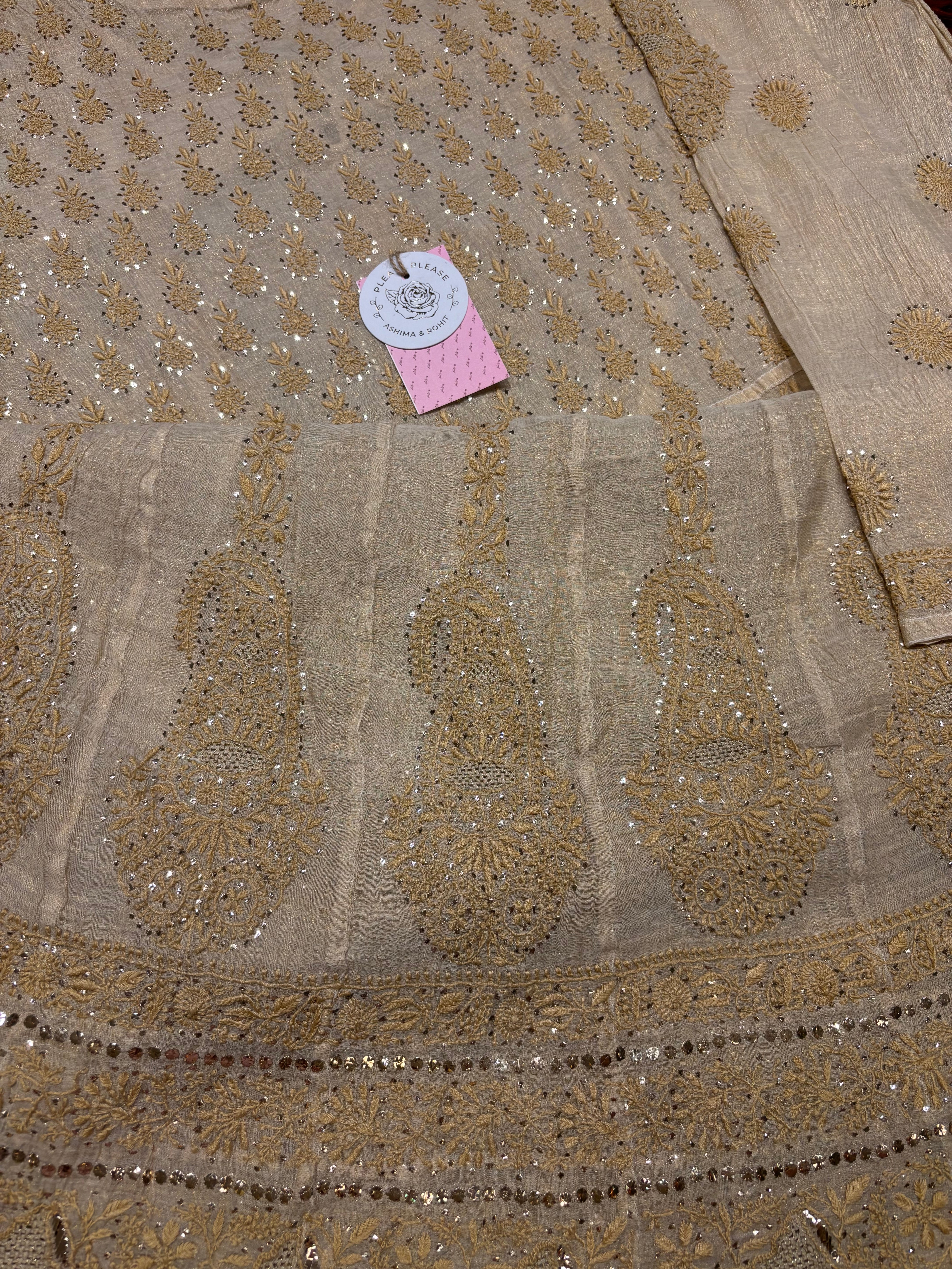 Dyeable Pure and Premium Tissue Chikankari & Mukaish Bajirao Anarkali and Dupatta Set