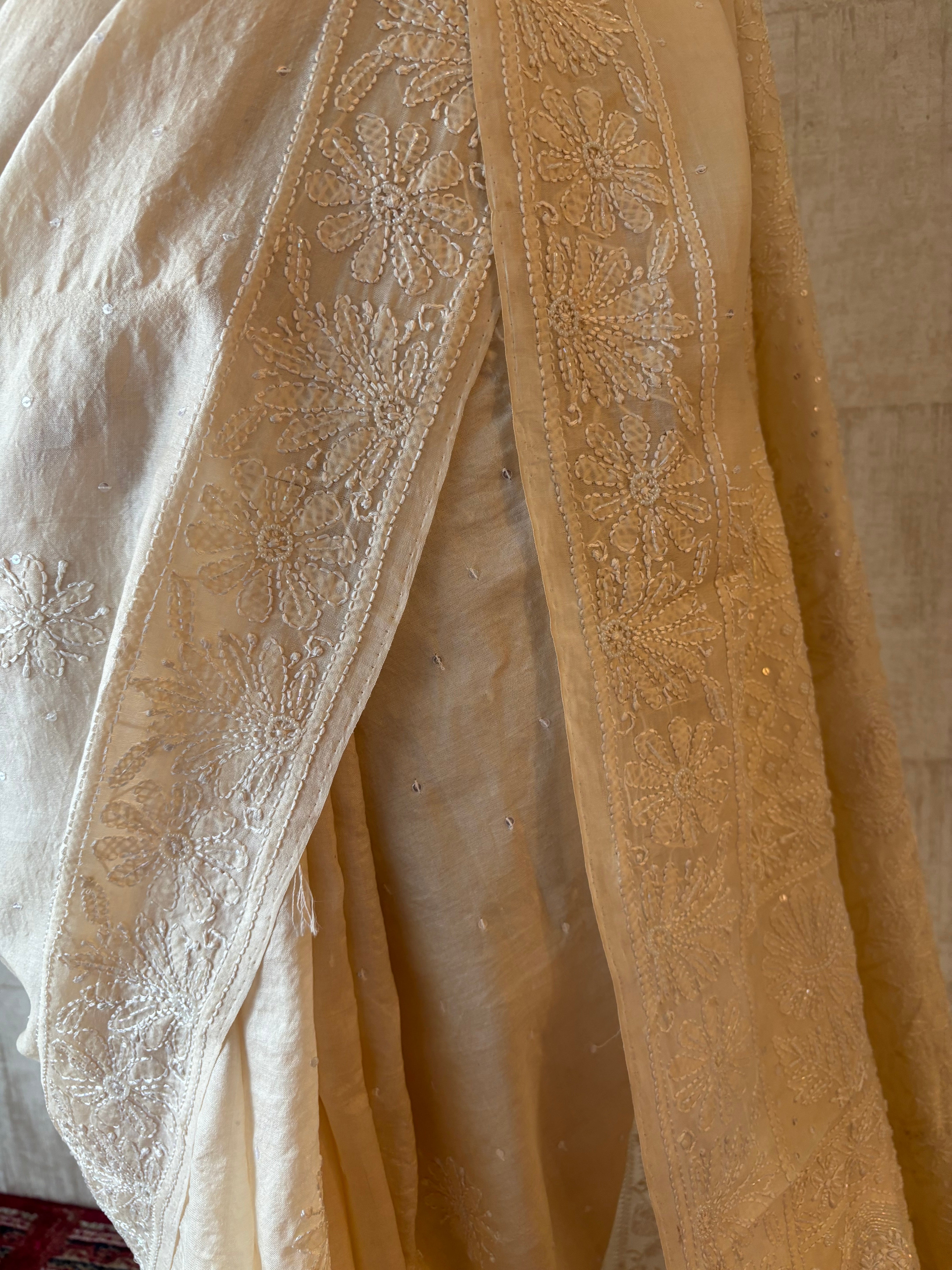 Dyeable Pure and Premium Tussar Silk Chikankari  Saree and Blouse