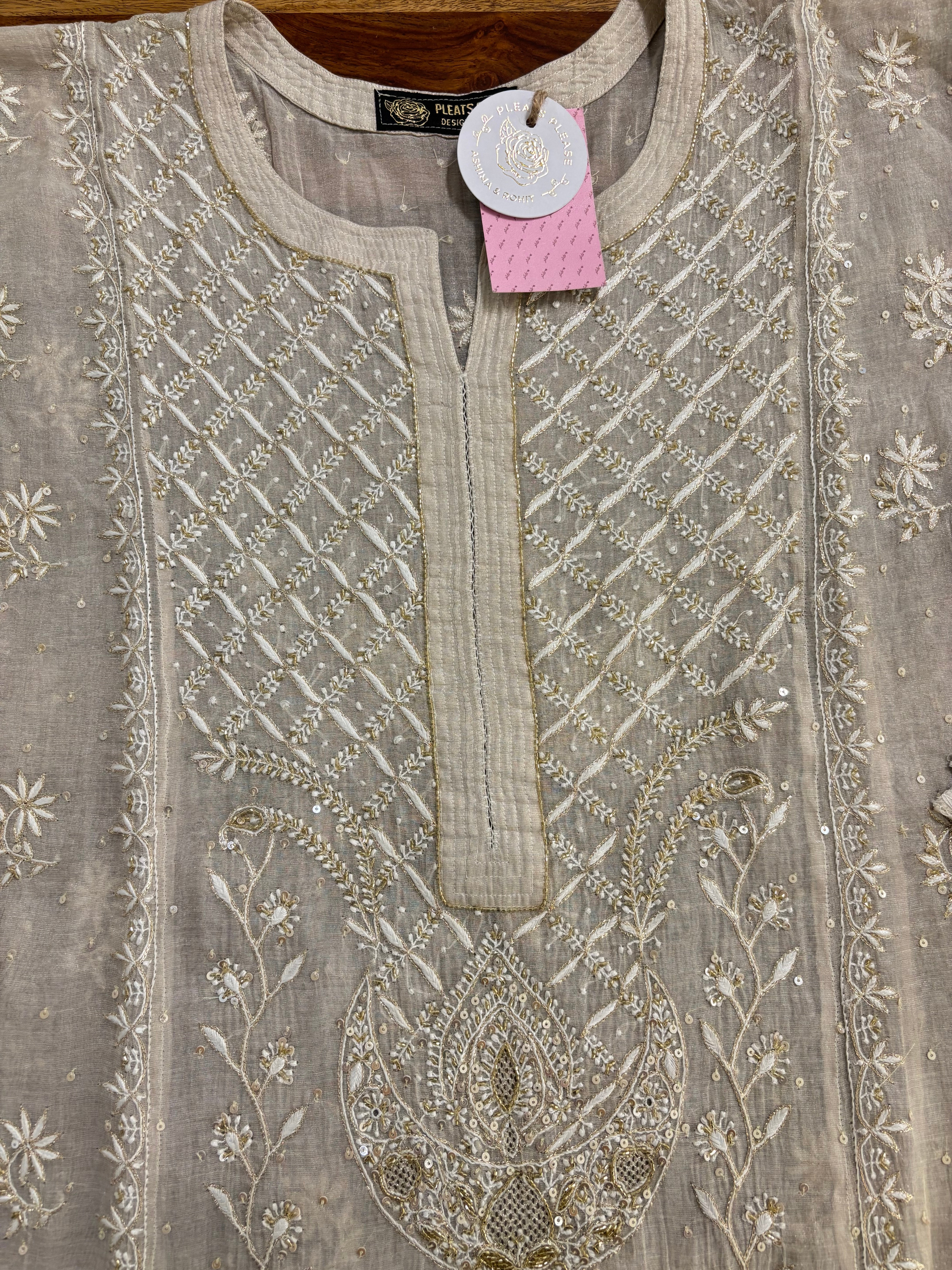 Dyeable Ivory Silver Pure & Premium Tissue Chikankari Kurta & Dupatta