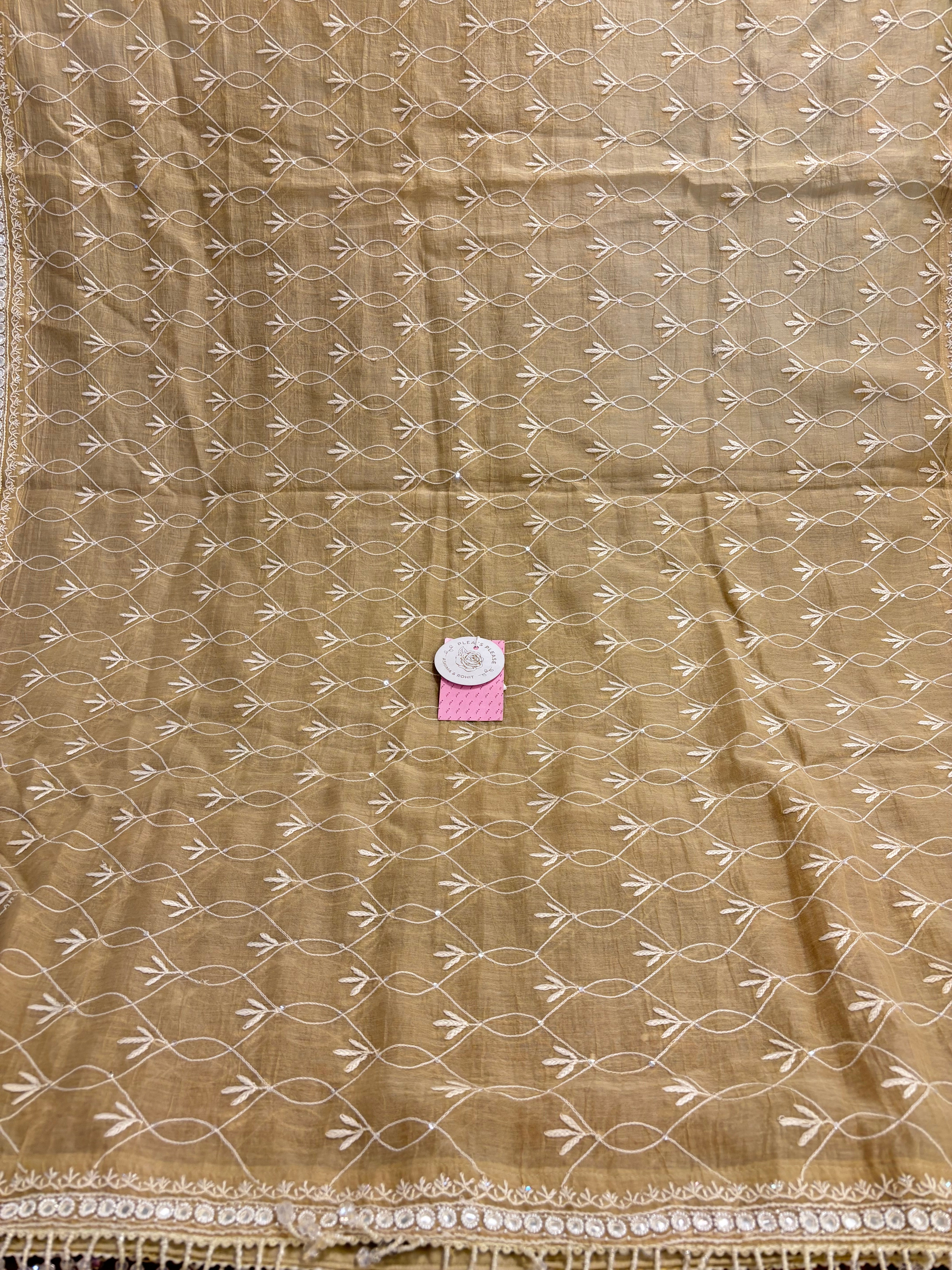 Beige Chanderi Chikankari Kurta & Dupatta