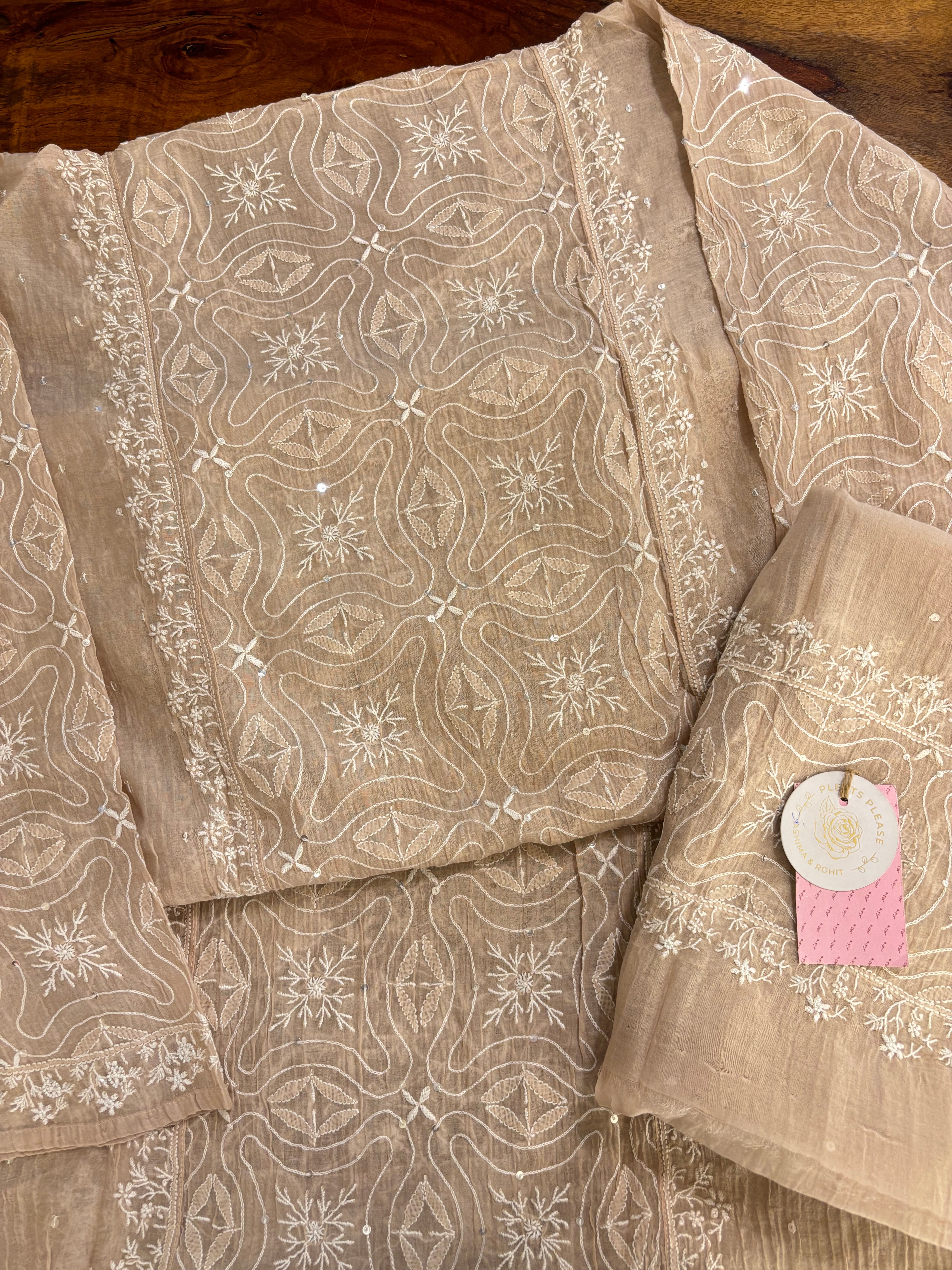 Pastel Peach Chanderi Mul Chikankari Kurta & Dupatta