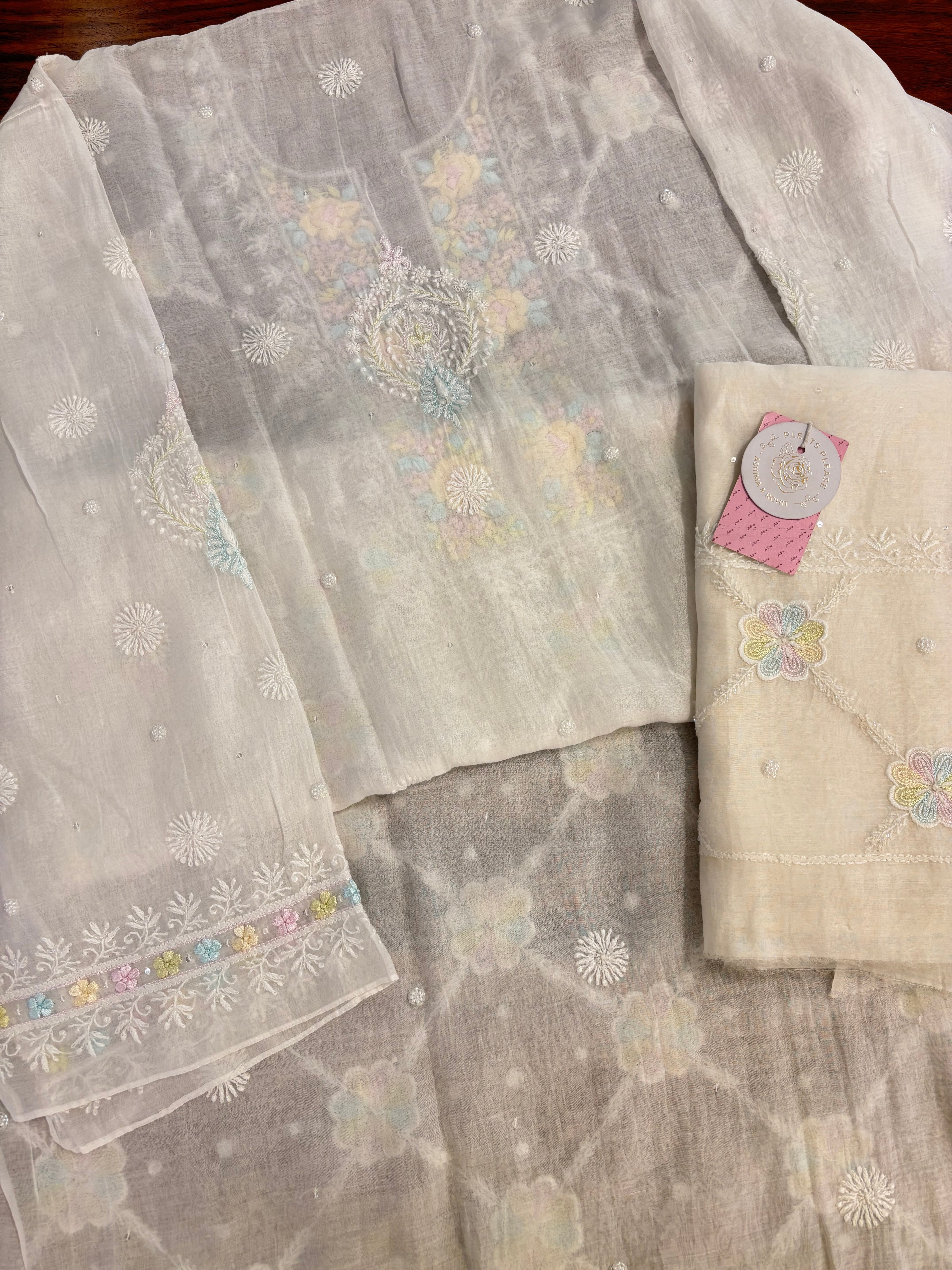 Dyeable Chanderi Mul Chikankari Kurta & Dupatta