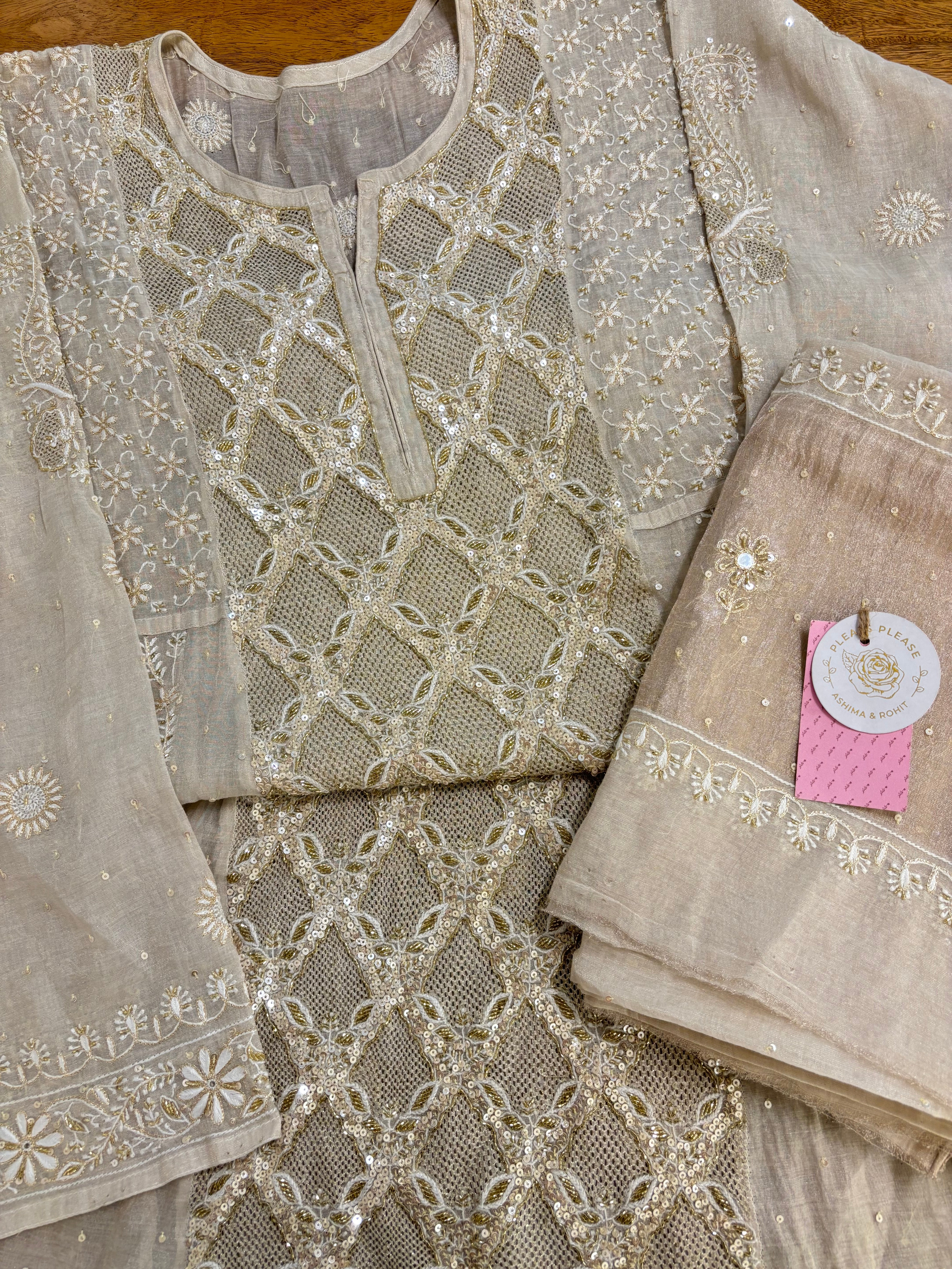 Dyeable Pure & Premium Silver Tissue Chikankari Anarkali & Dupatta