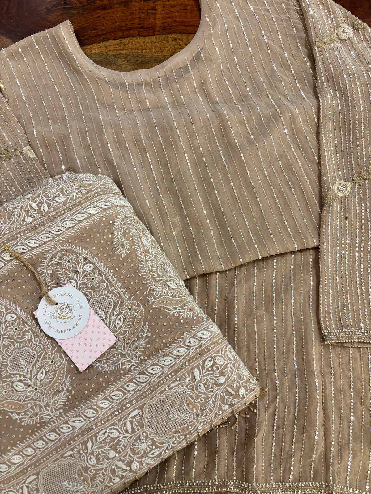 Beige Pure & Premium Georgette Chikankari Kurta & Dupatta