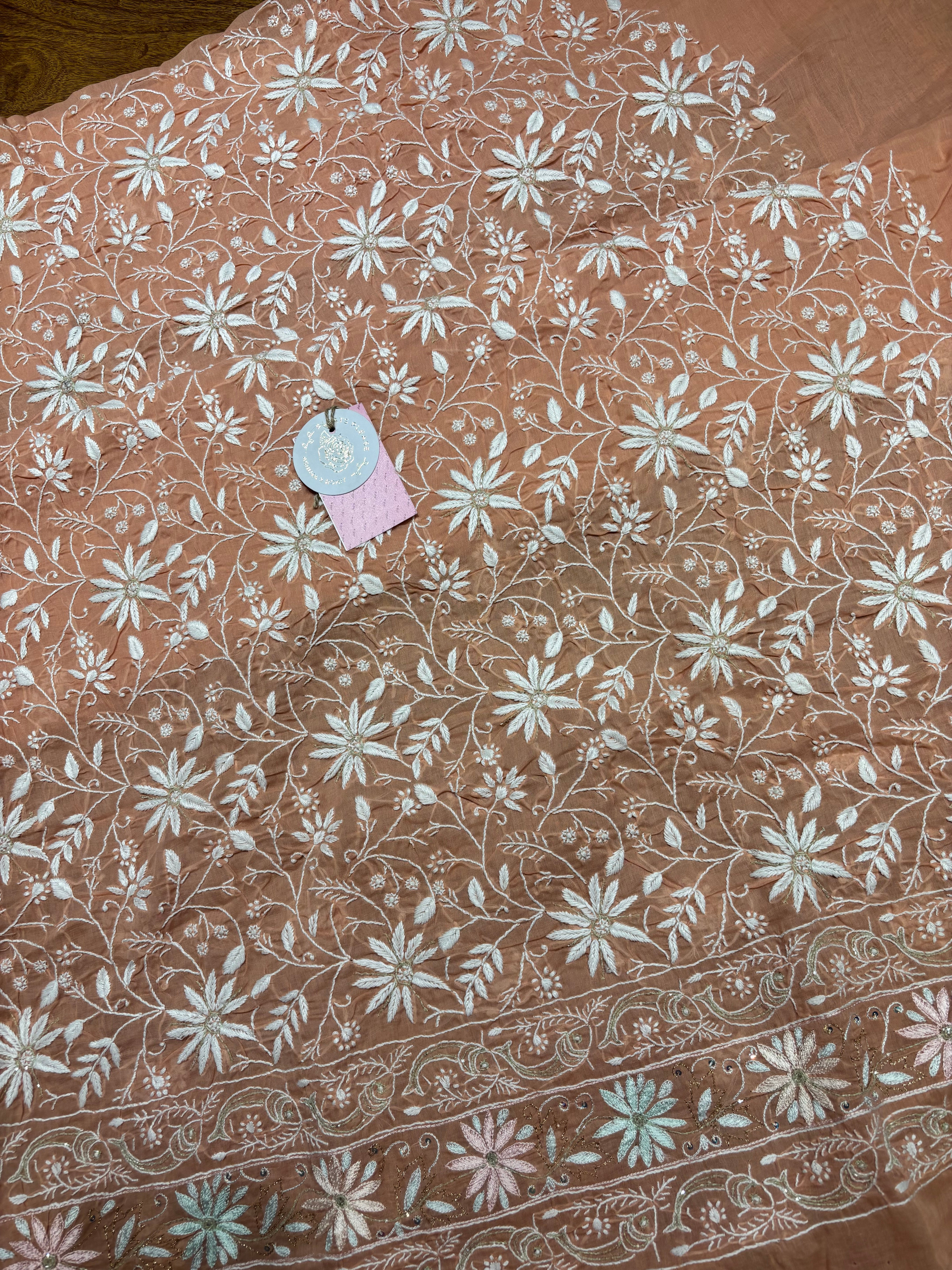 Peach Cotton Chikankari Kurta Fabric