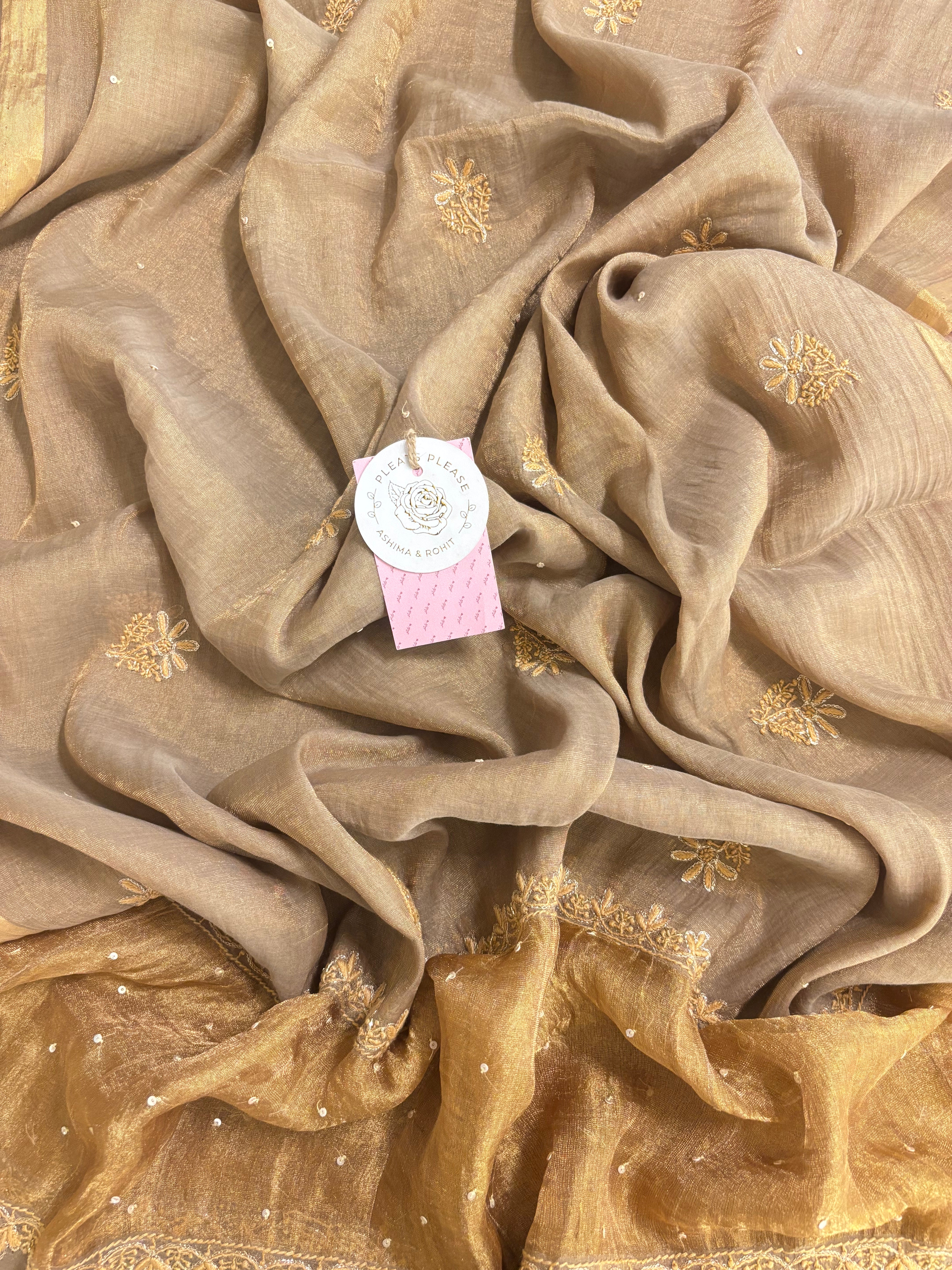 Warm Bronze Pure & Premium Tissue Chikankari Kurta & Dupatta