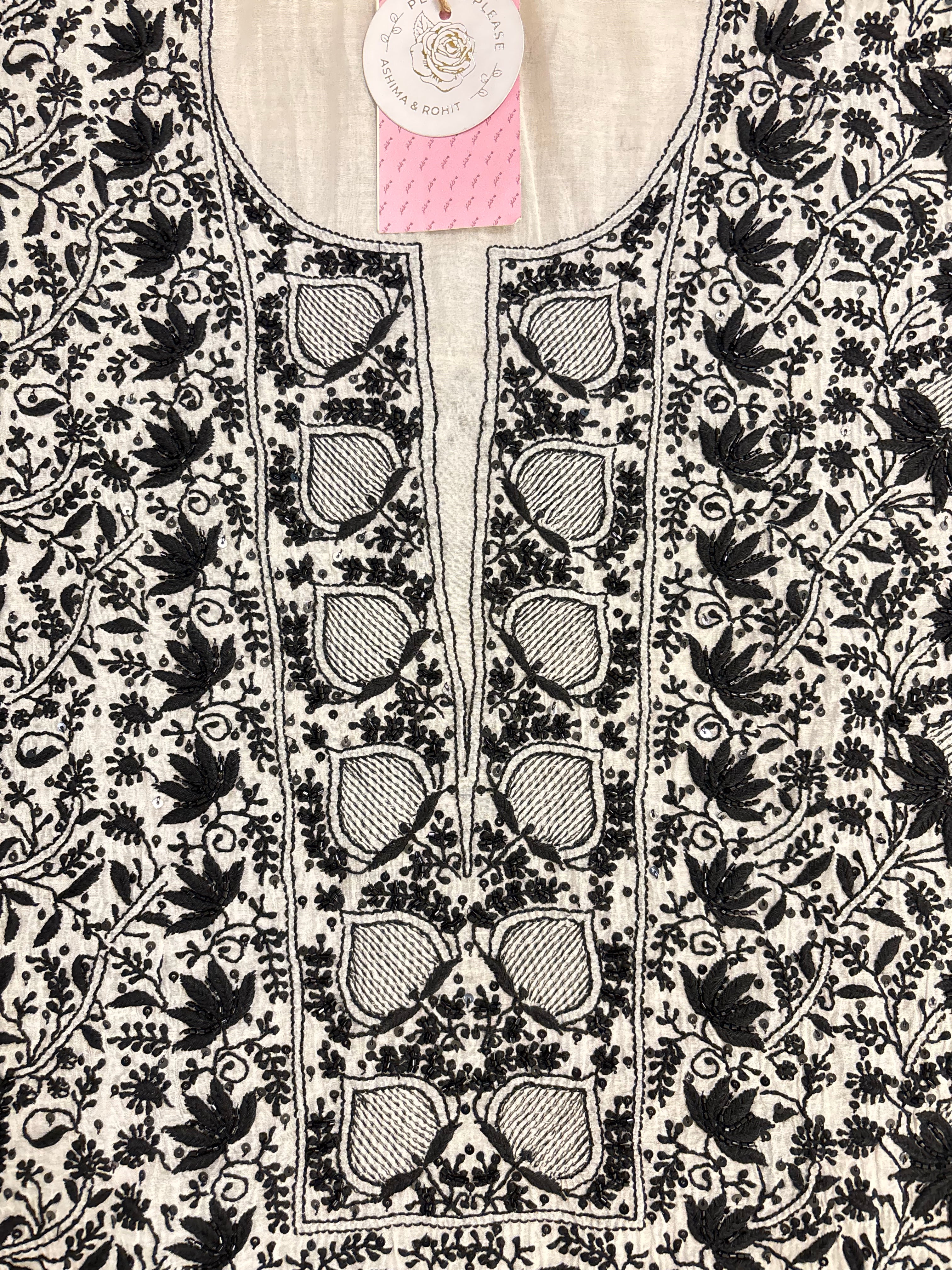 Dyeable Chanderi Black & White Chikankari Kurta & Dupatta