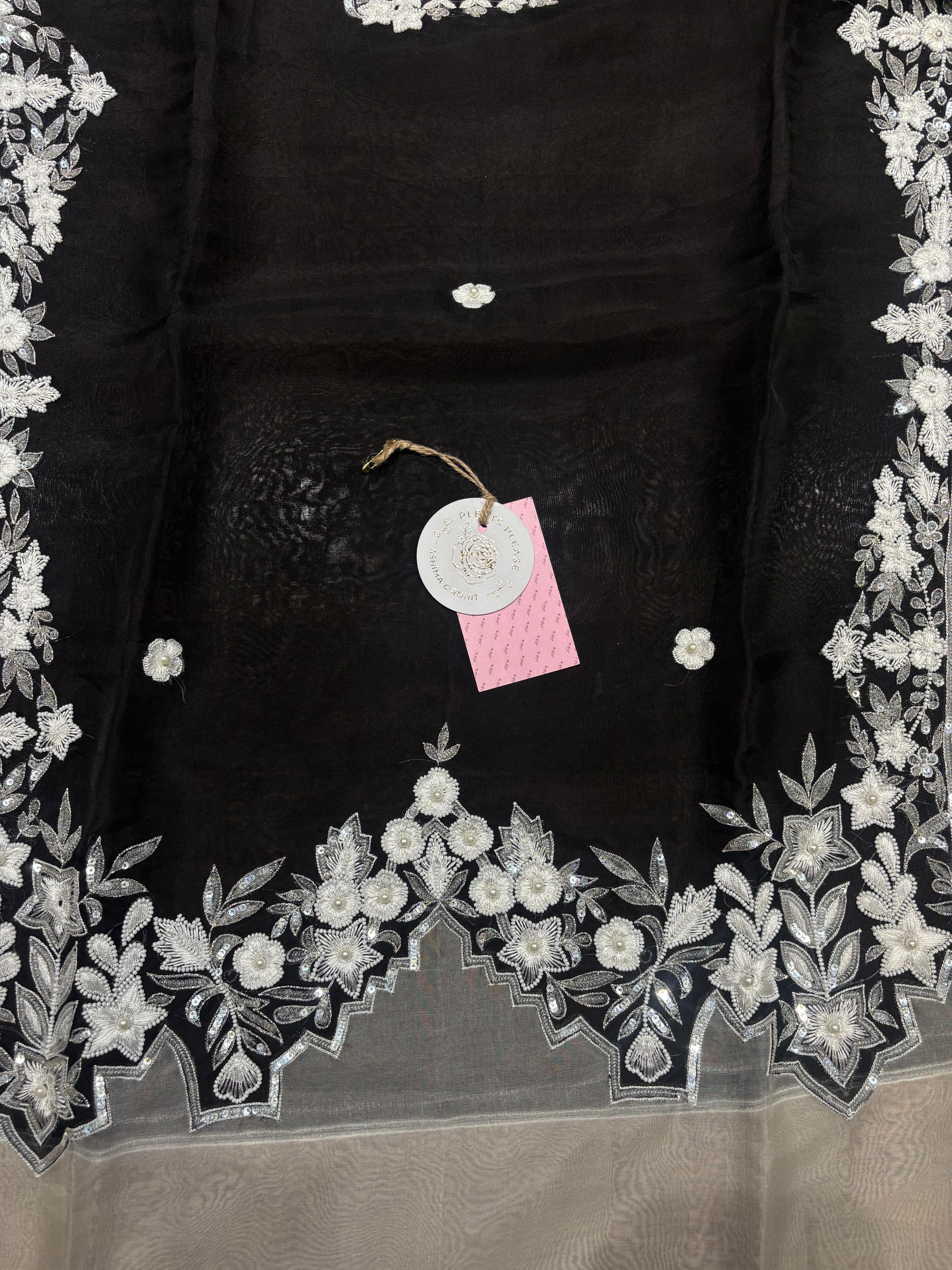 Black & White Pure and Premium Organza Silk Chikankari Kurta and Dupatta Set