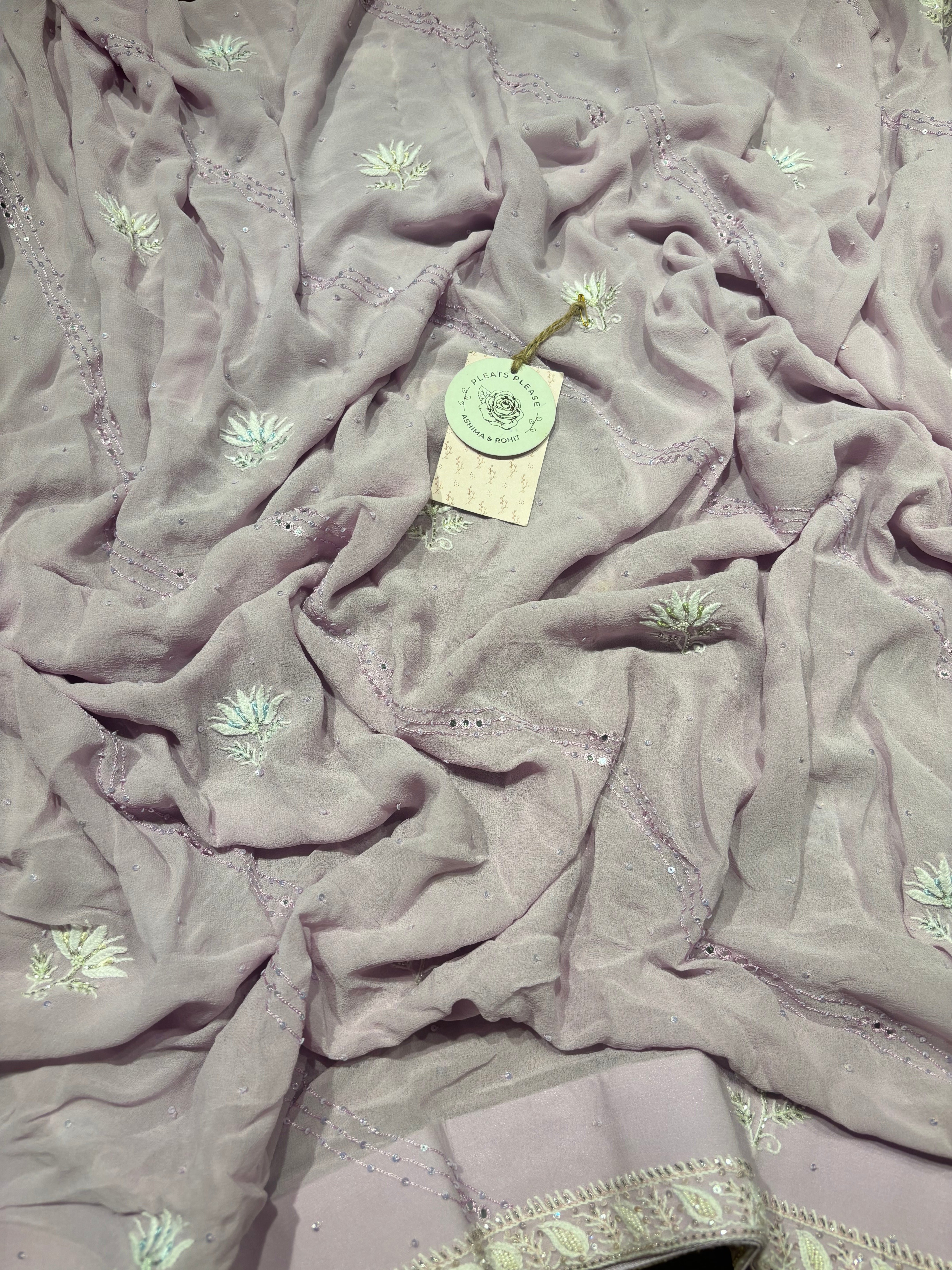 Lilac Pure Georgette Chikankari Anarkali and Dupatta set