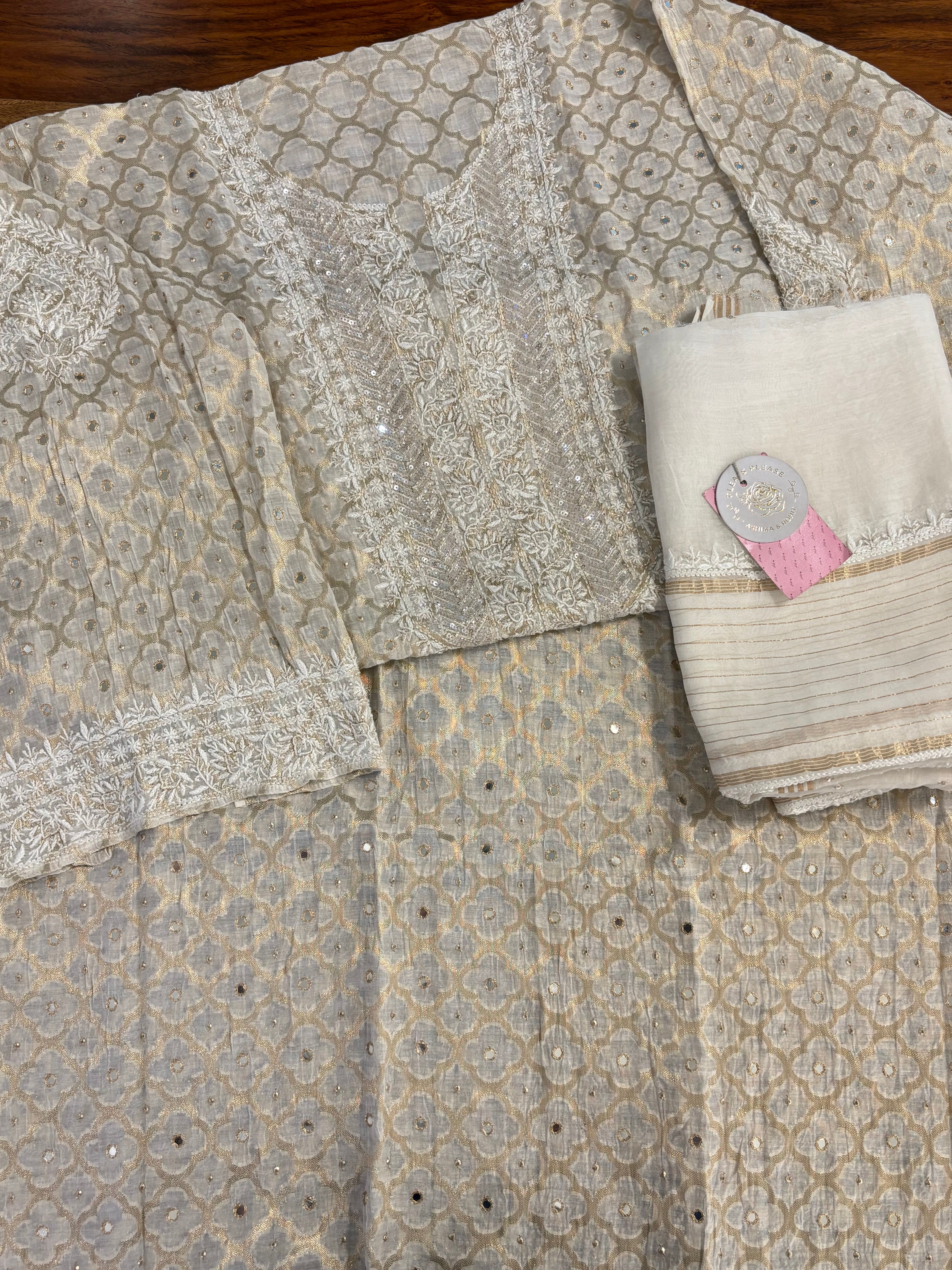 Dyeable Pure Chanderi Mul Chikankari Kurta & Dupatta