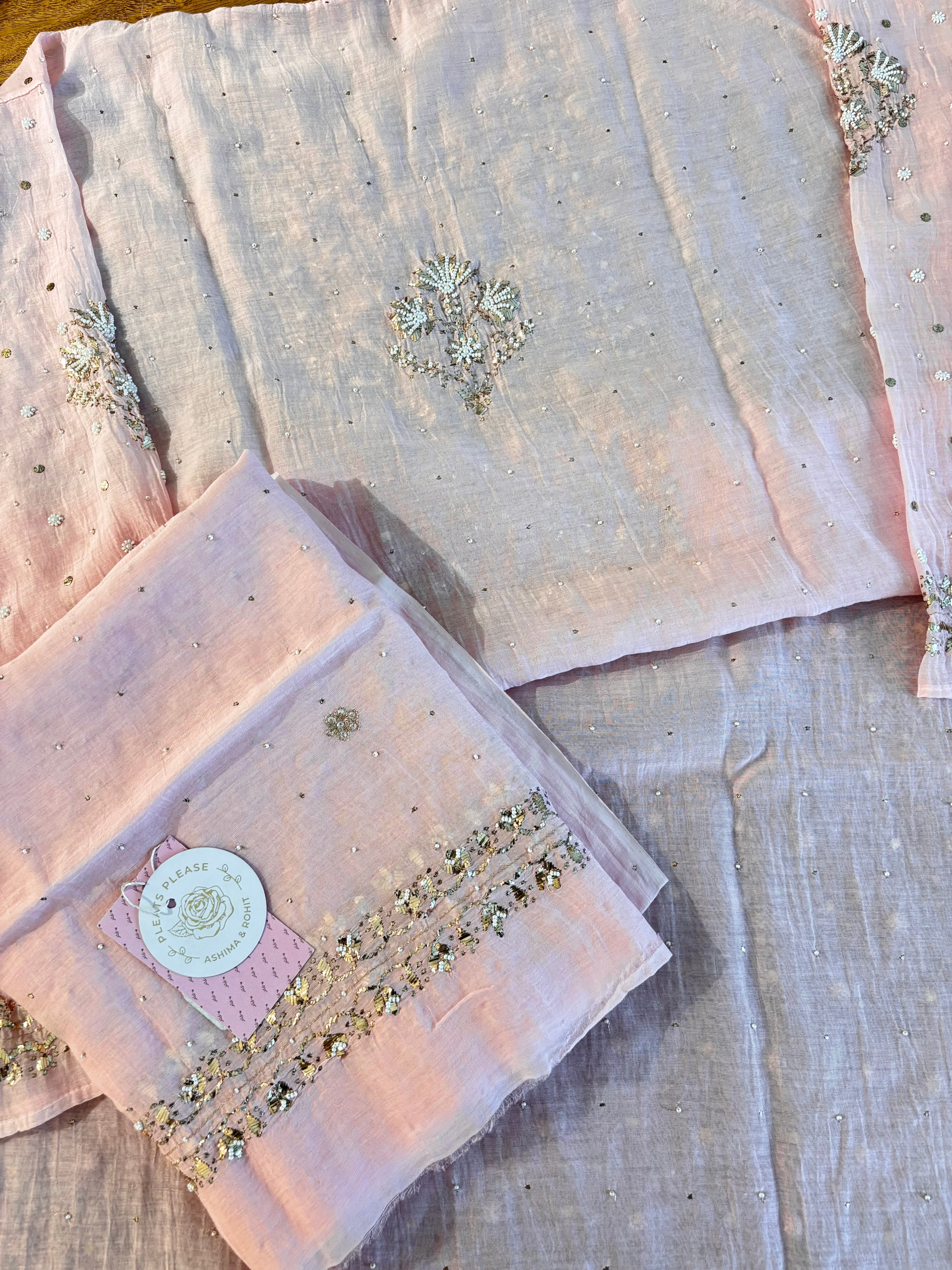 Baby Pink Chanderi Mul Mukaish Kurta & Dupatta