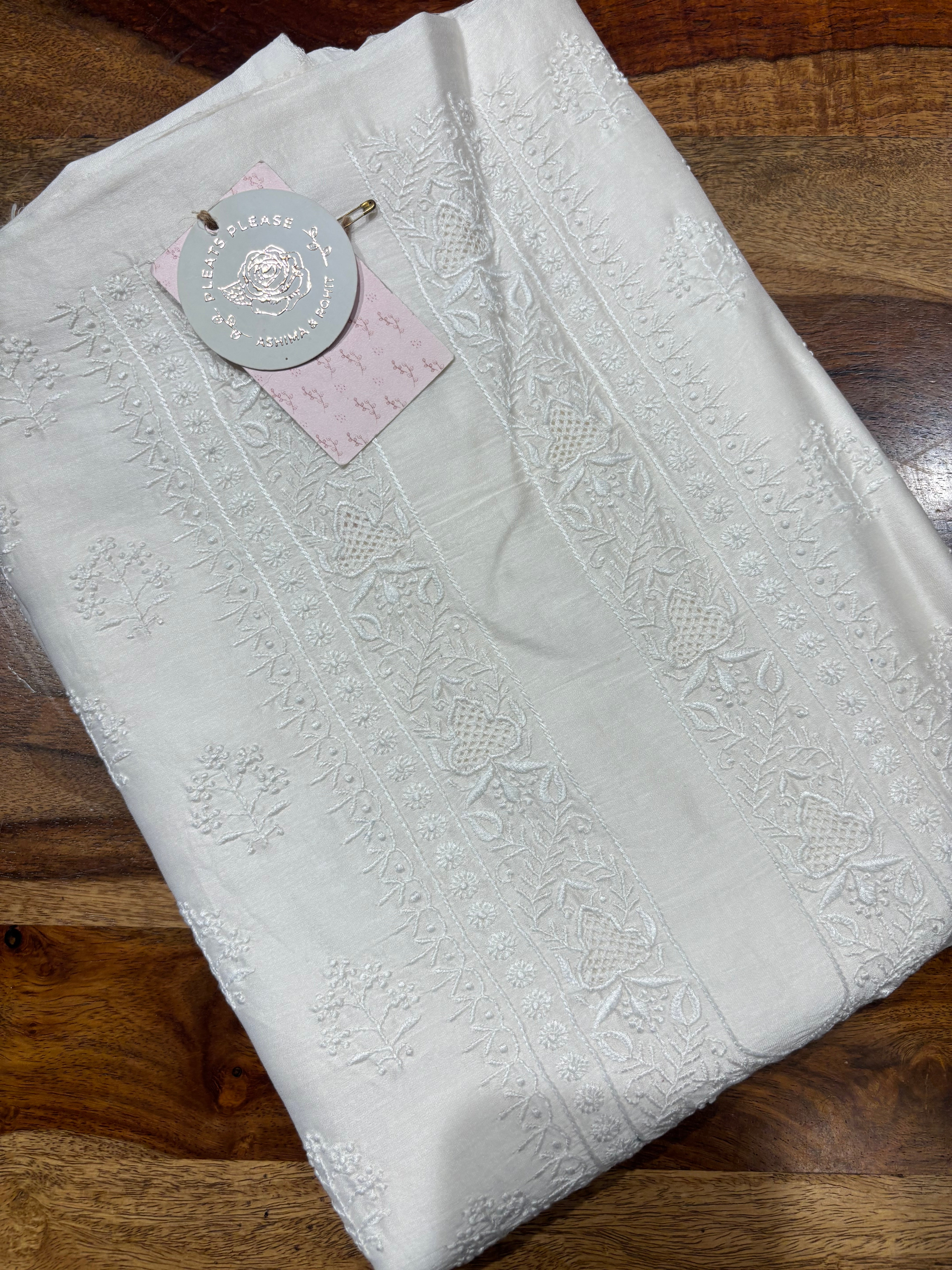 Dyeable Chanderi Silk Chikankari Men’s Kurta Fabric