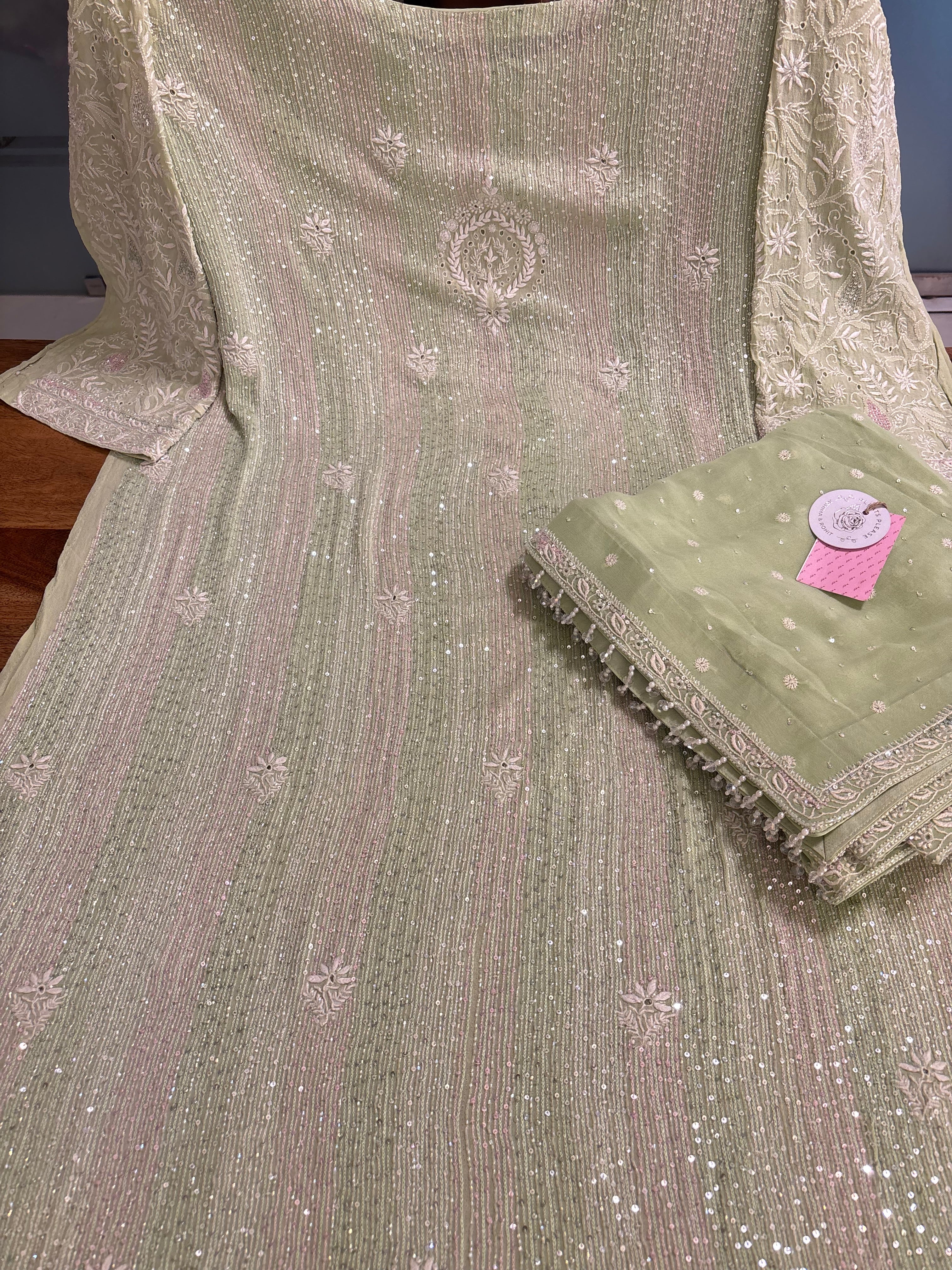 Pistachio Green Pure & Premium Chikankari Kurta & Dupatta