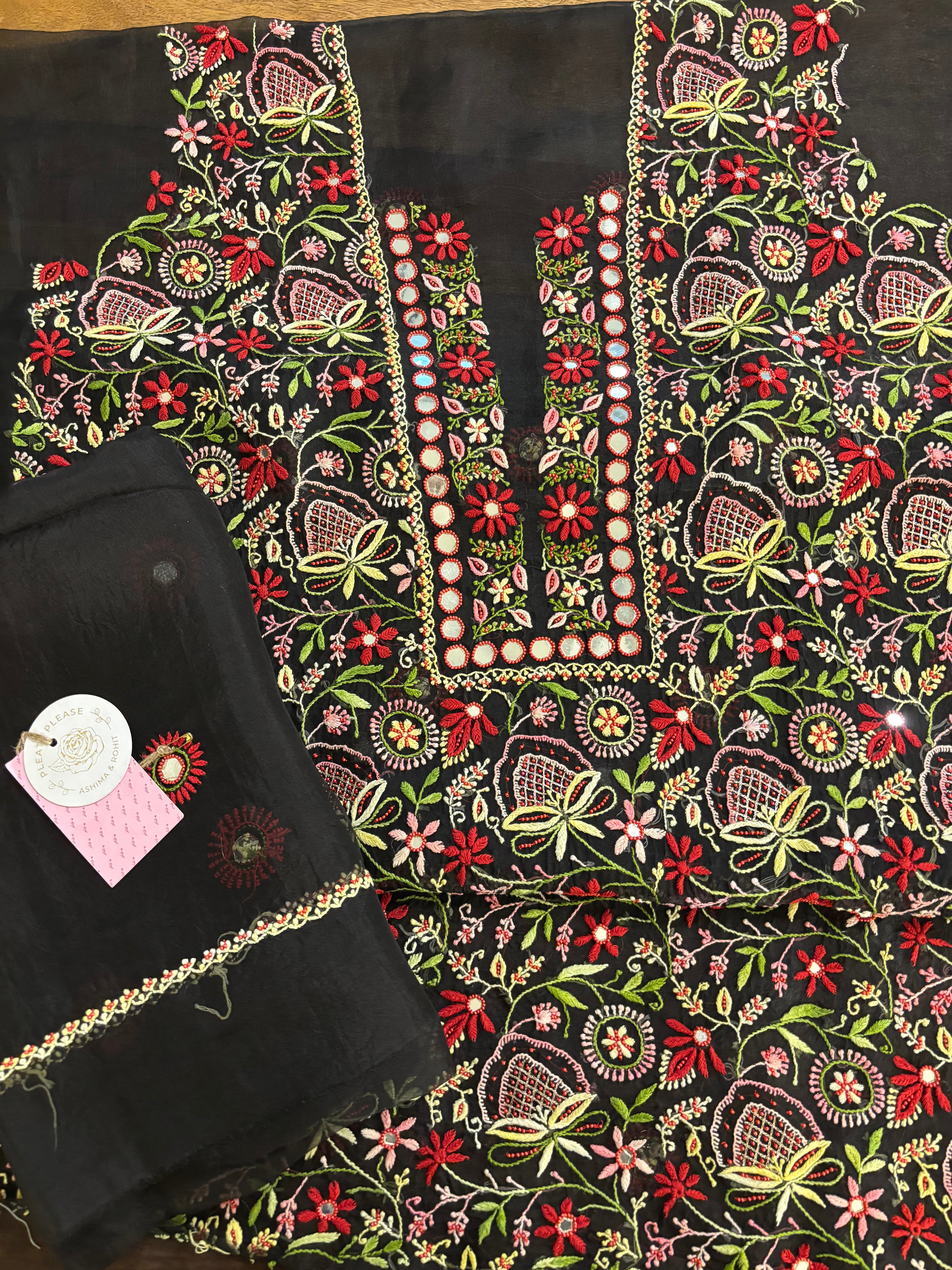 Black Organza Silk Chikankari Kurta & Dupatta