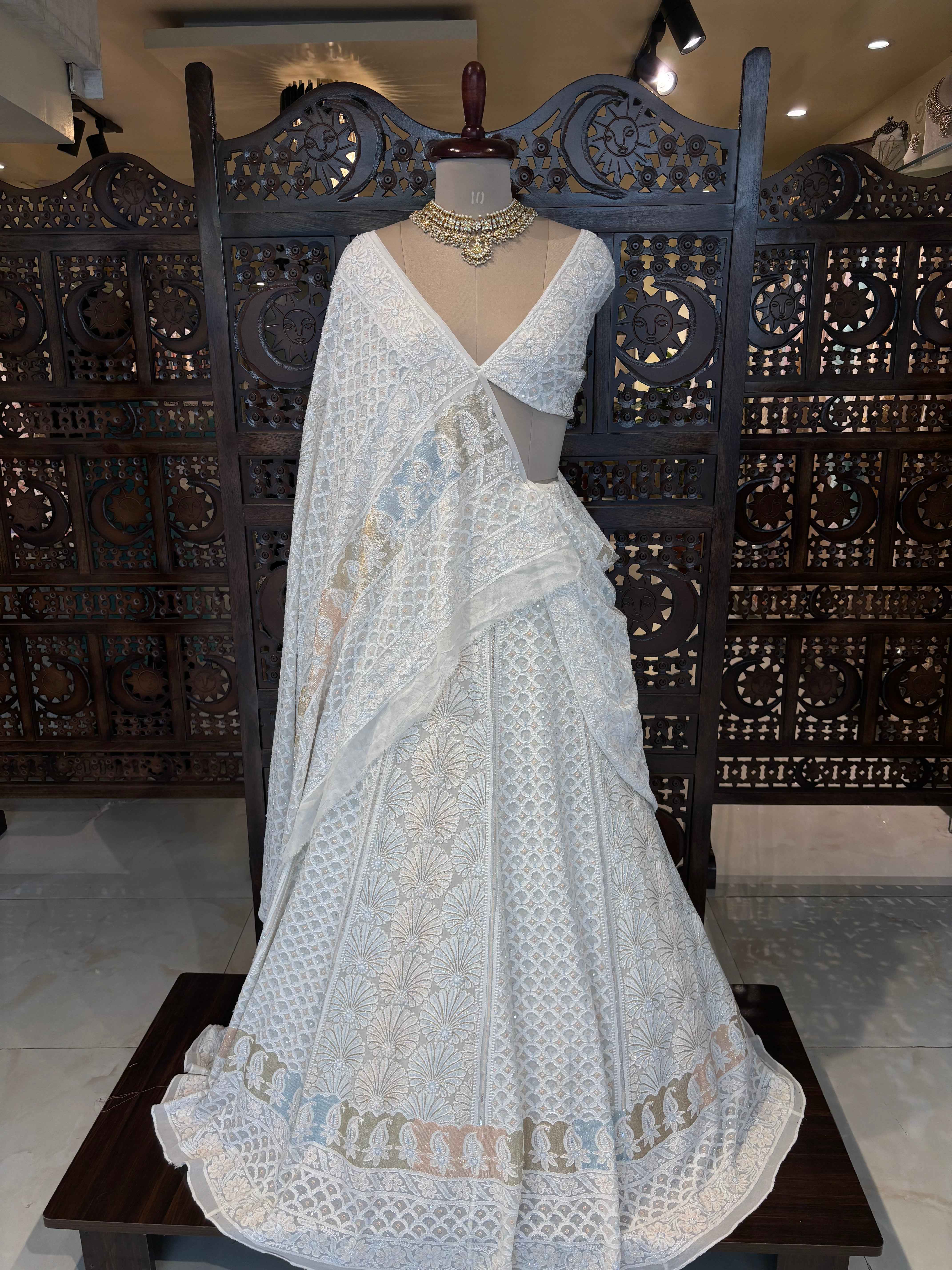 Dyeable Pure & Premium Georgette Chikankari Lehenga & Dupatta Set
