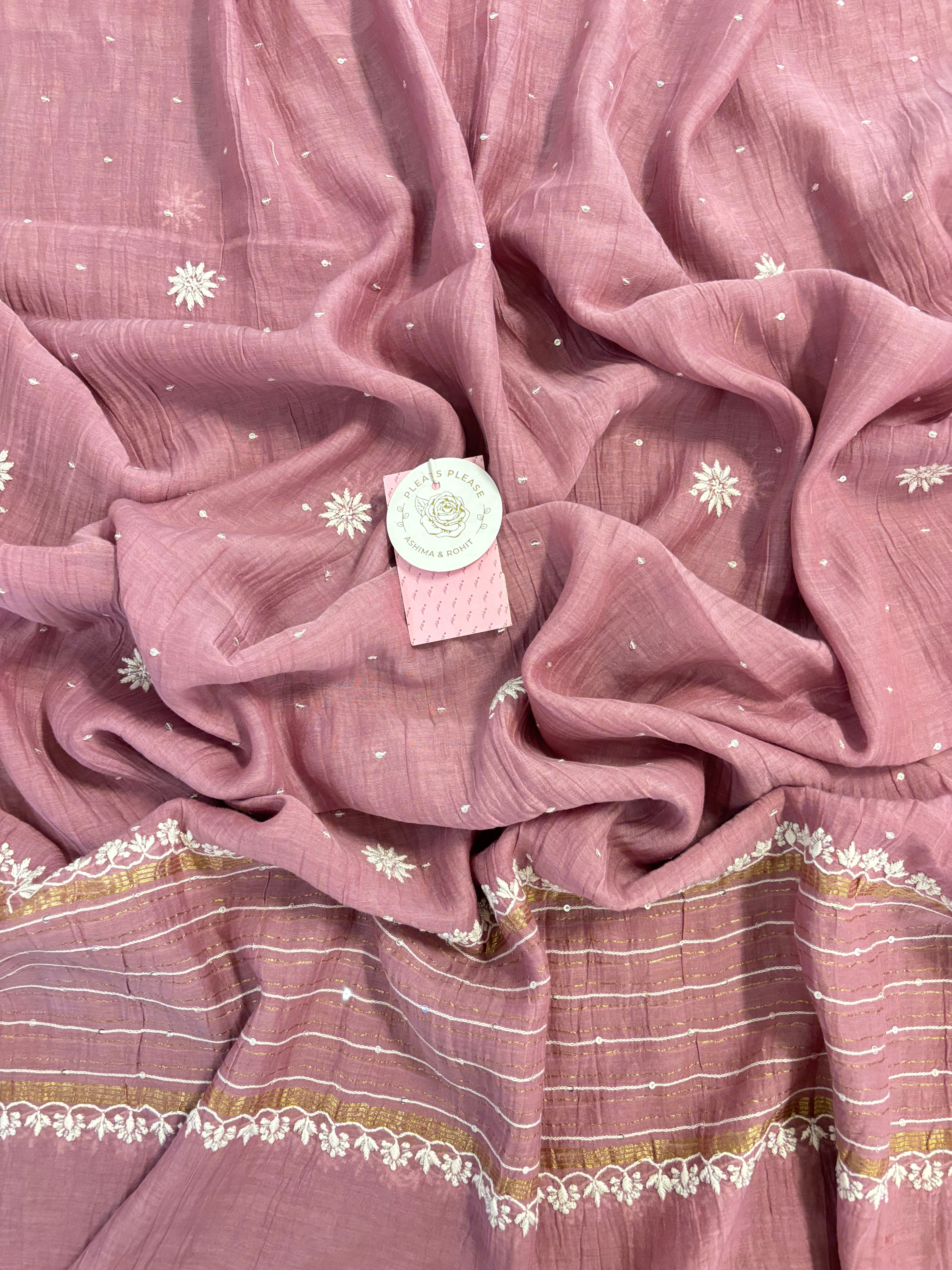 Mauve Plum Chanderi Banarasi Silk Chikankari Kurta & Dupatta
