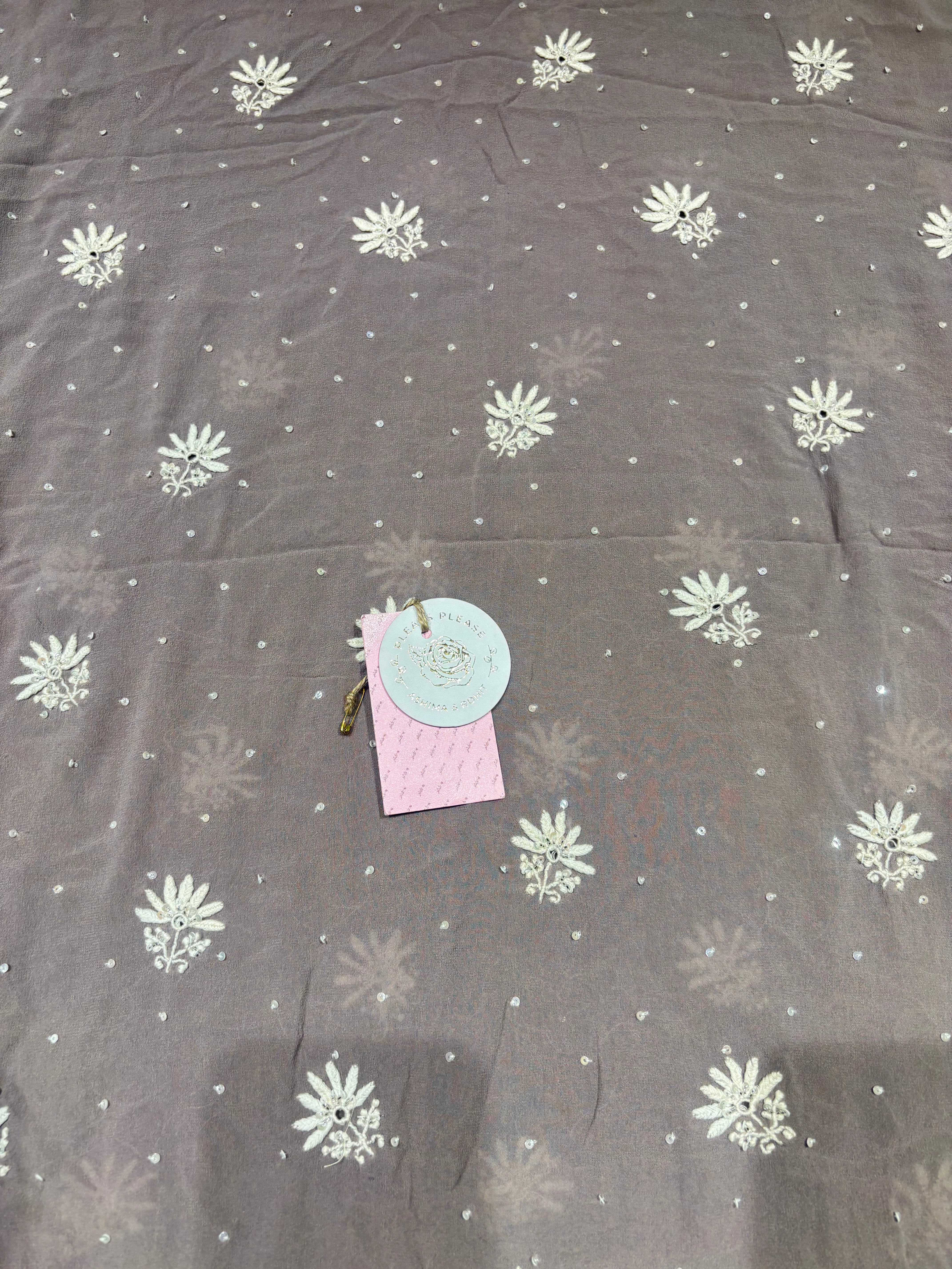 Ash Gray Pure & Premium Georgette Chikankari Kurta & Dupatta Fabric